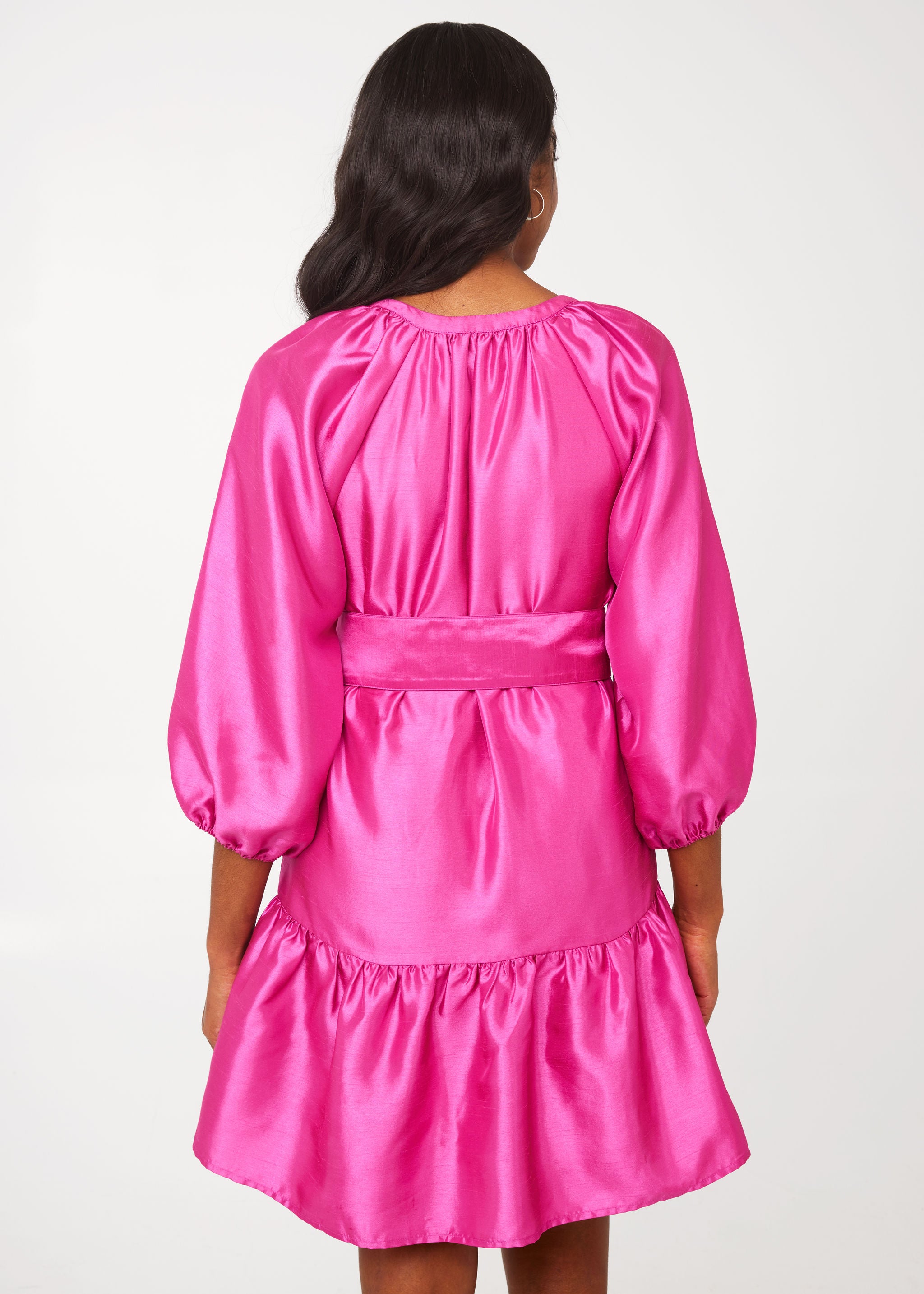 Elise Mini Dress Hot Pink Dupioni