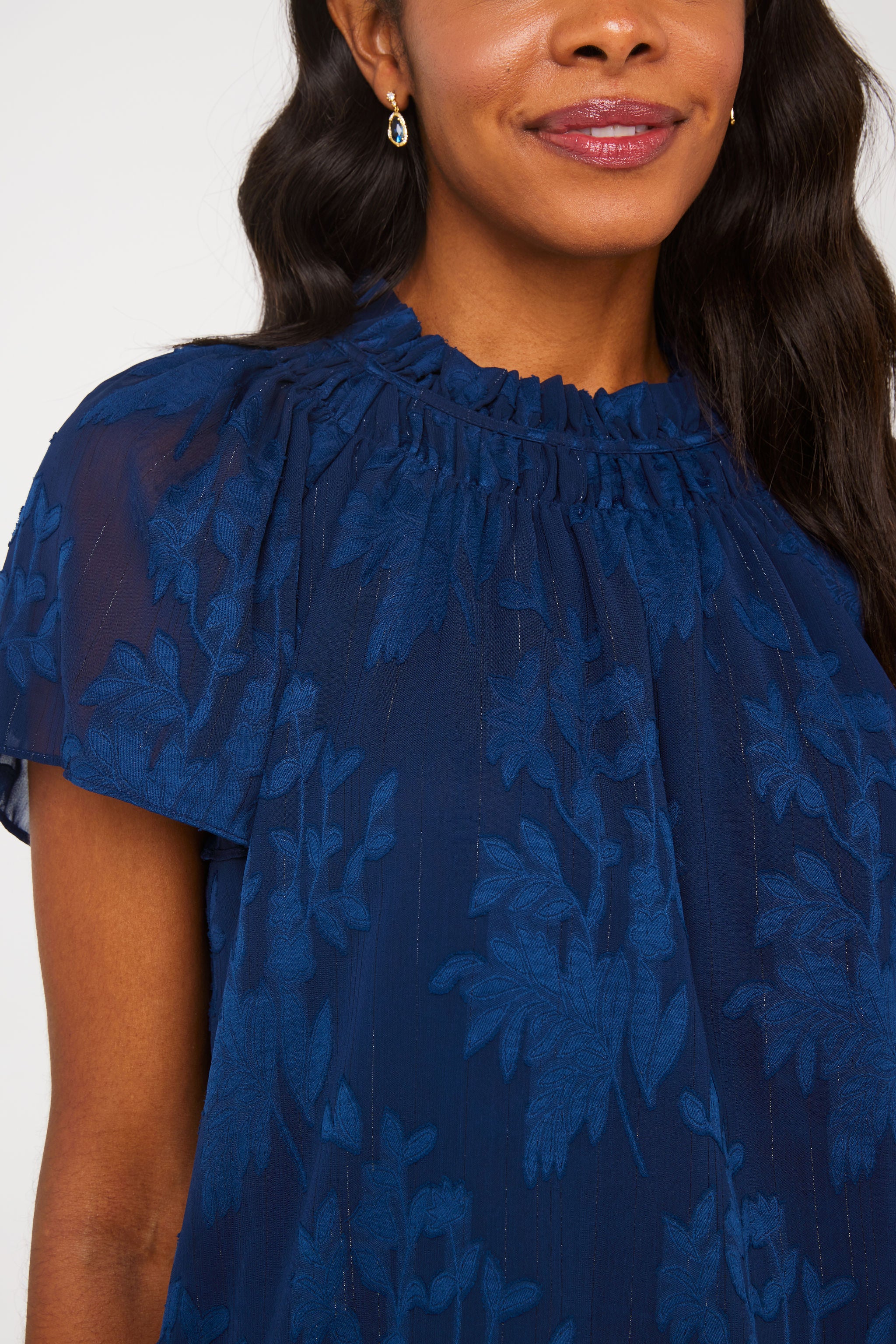 Quinn Blouse Navy Burnout Chiffon