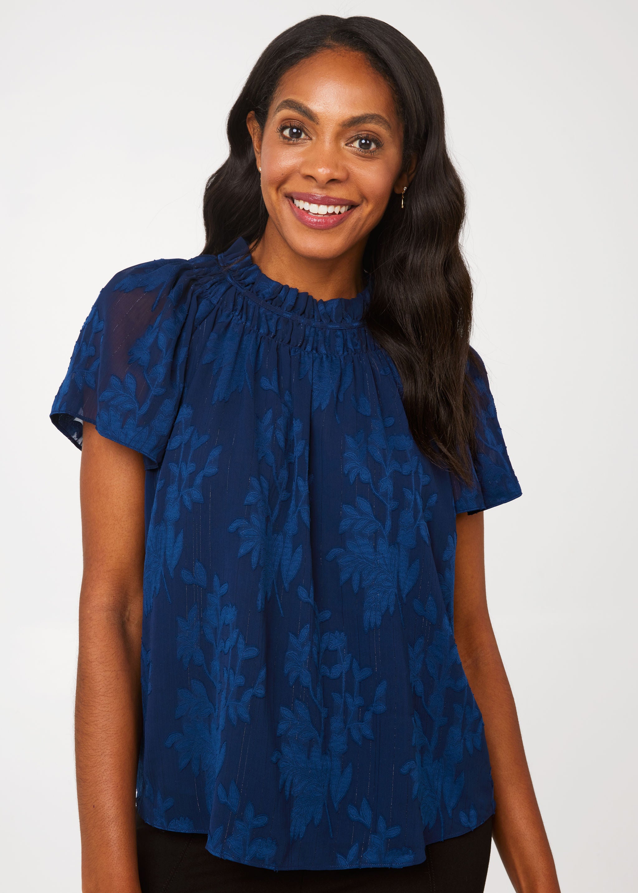 Quinn Blouse Navy Burnout Chiffon