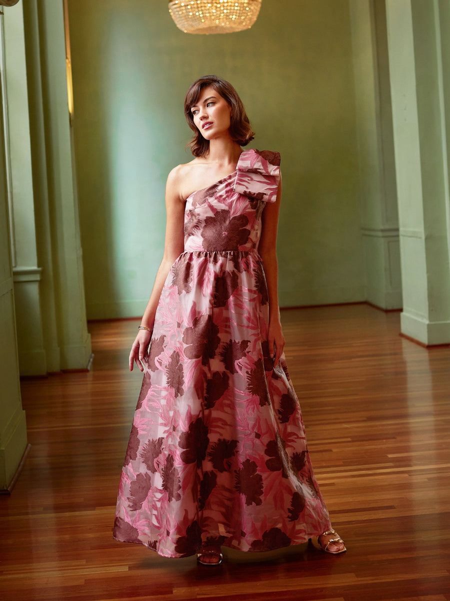 Caroline Gown Blush Pansy Vine Organza