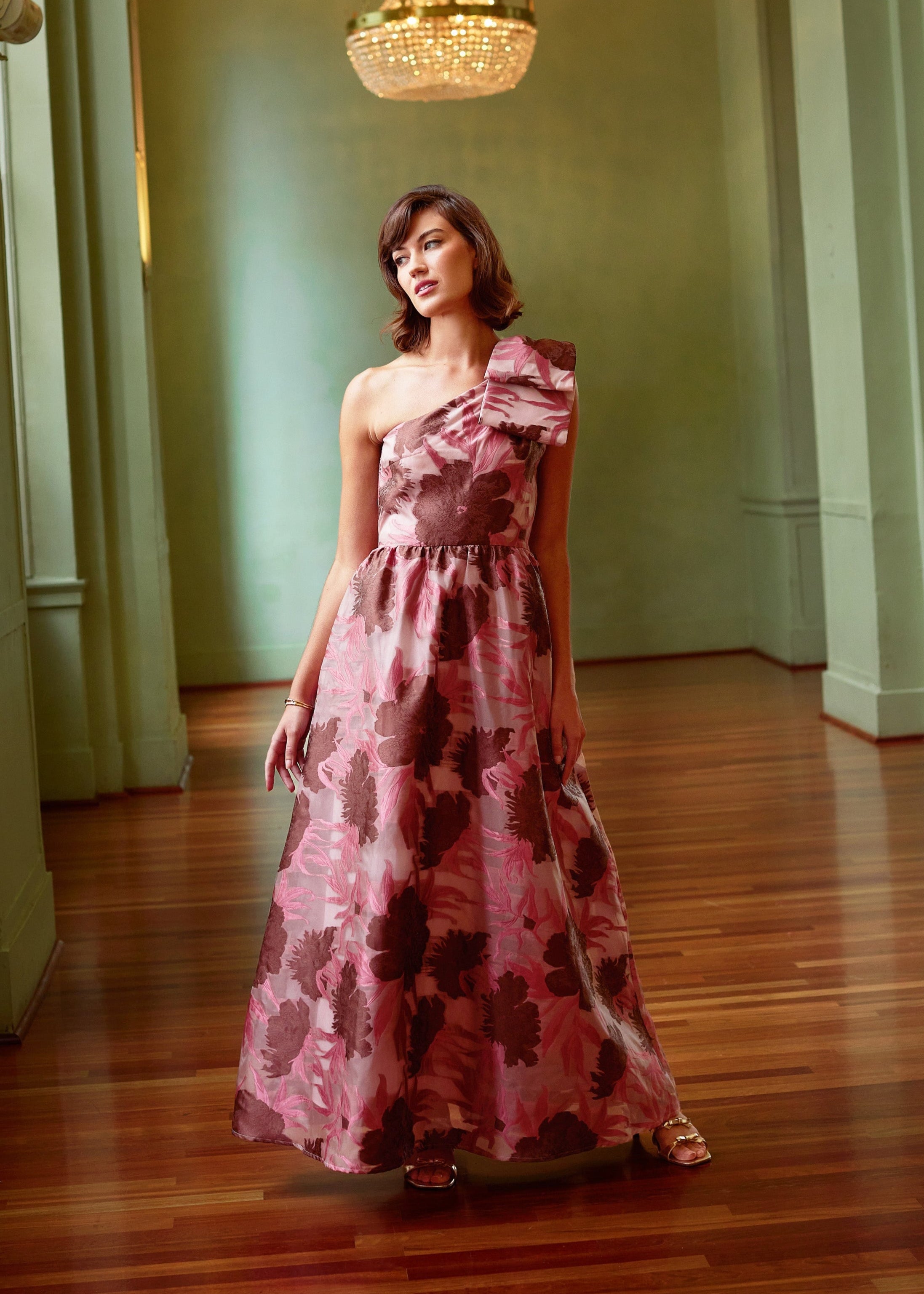 Caroline Gown Blush Pansy Vine Organza