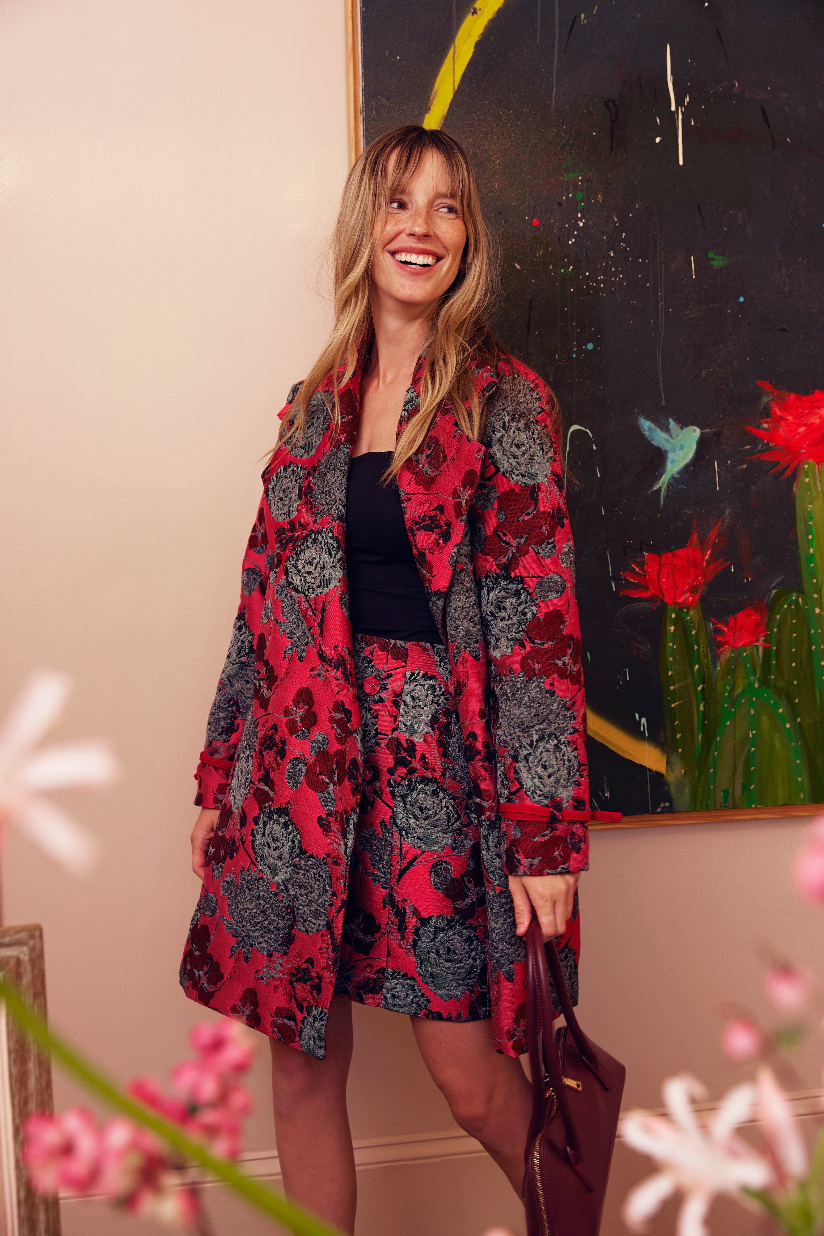 Jessica Skirt Hot Pink Vintage Dahlia Jacquard