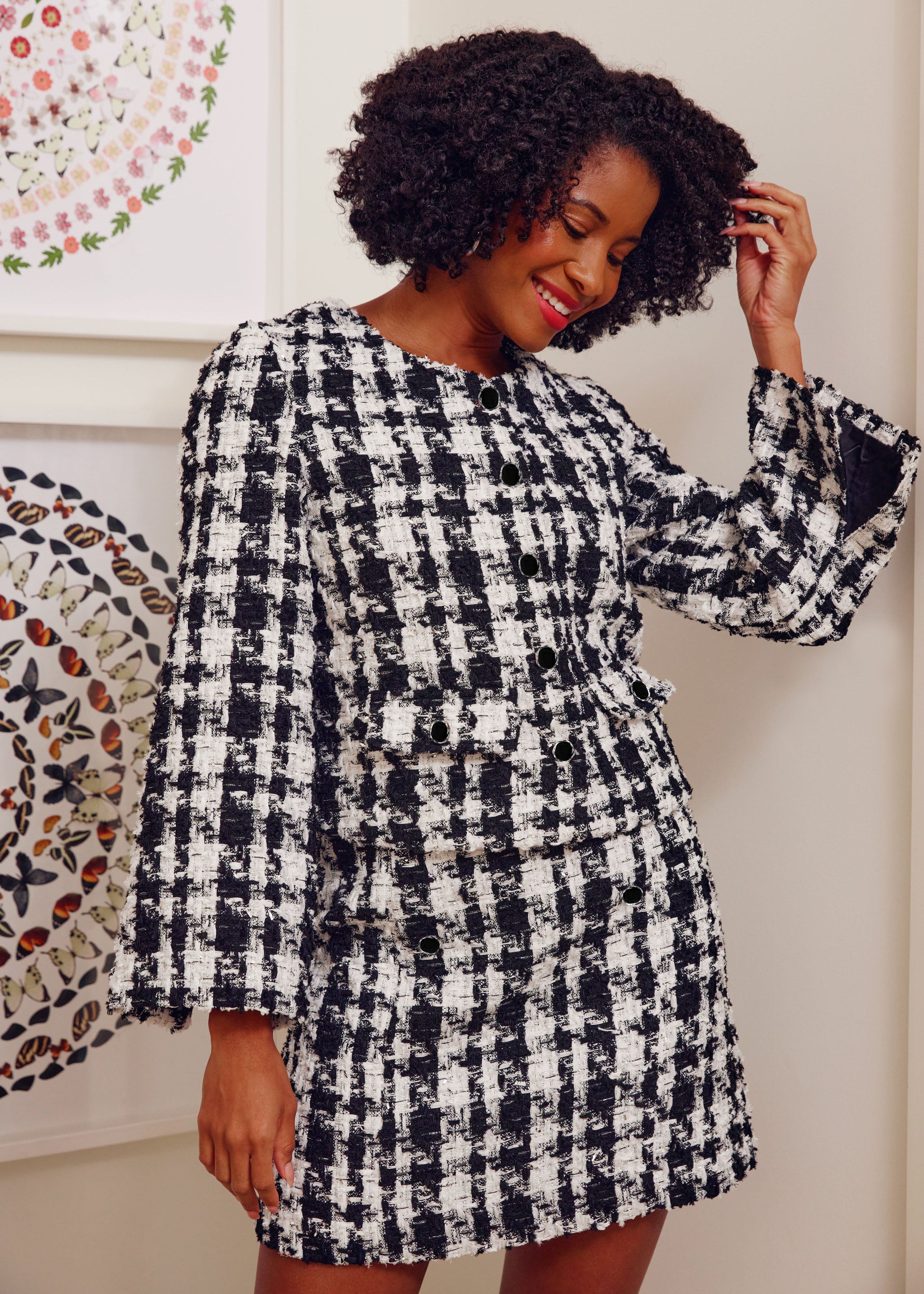 Kennedy Jacket Black and White Houndstooth Tinsel Tweed