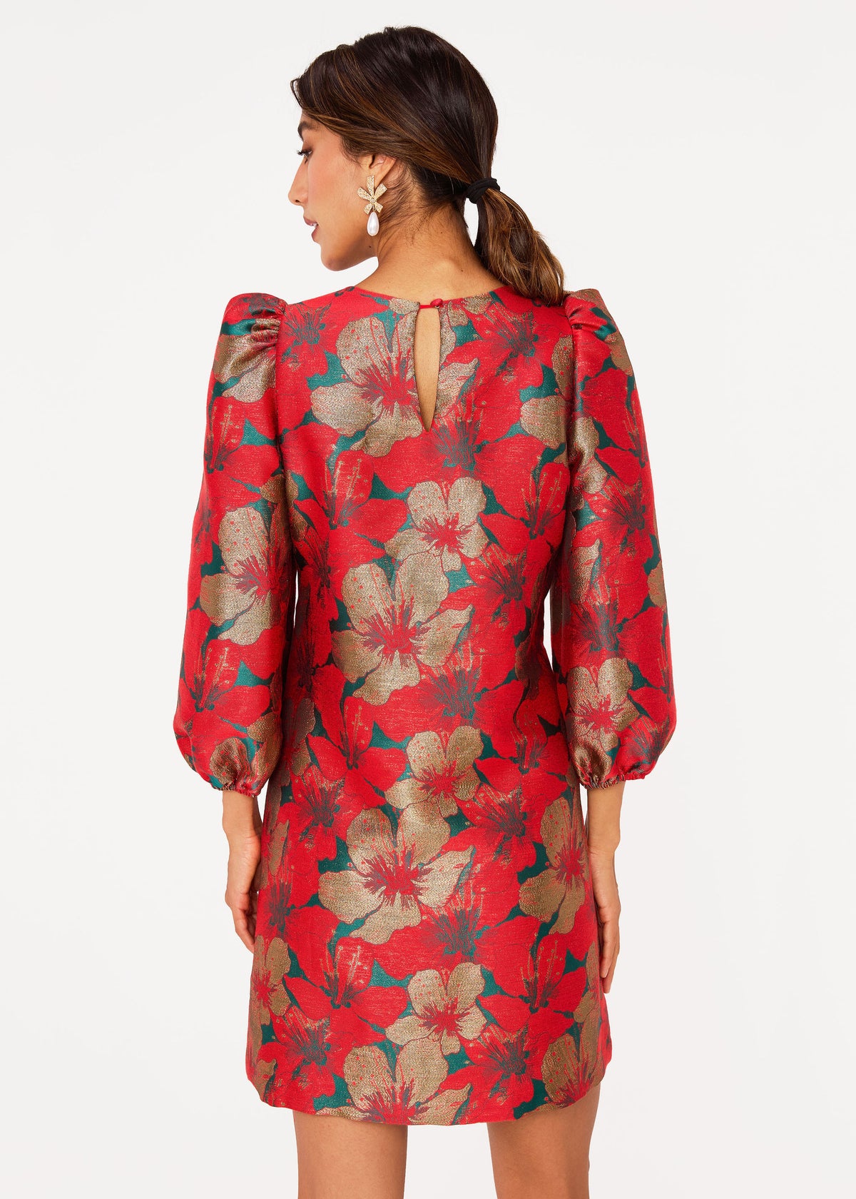 Agnes Dress Red Poinsettia Jacquard