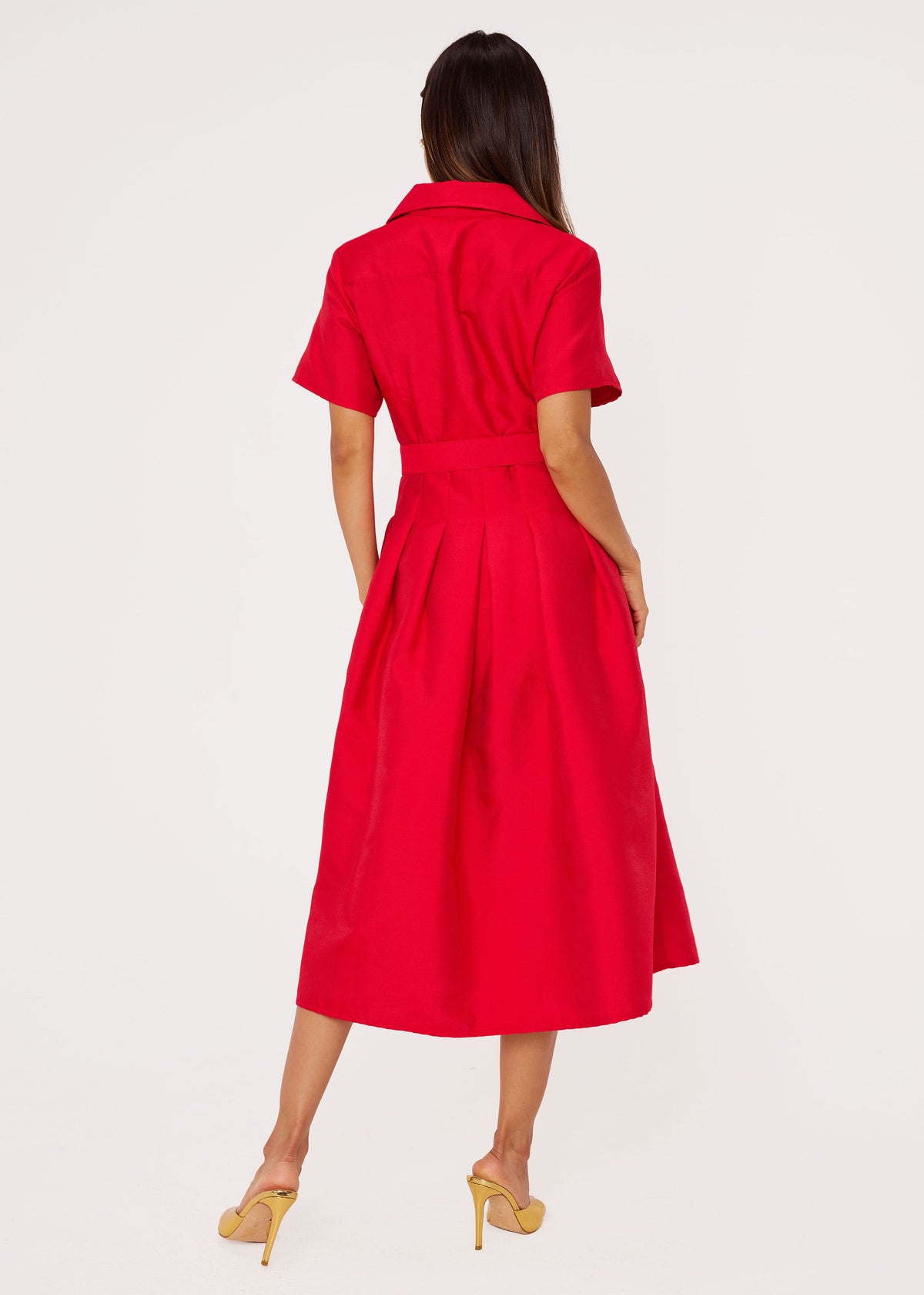 Cecilia Midi Dress Short Sleeve Red Mikado