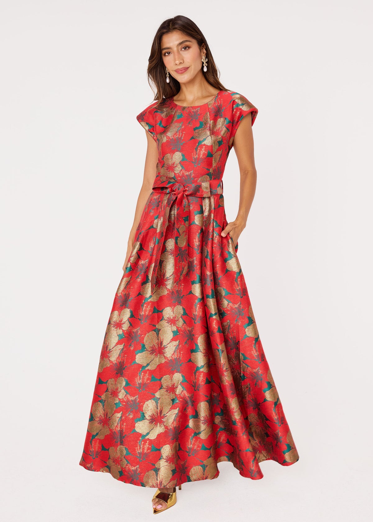 Olivia Gown Red Poinsettia Jacquard