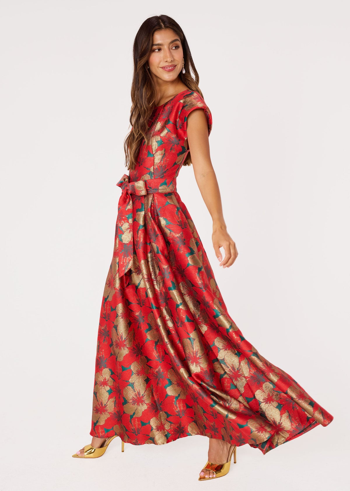 Olivia Gown Red Poinsettia Jacquard