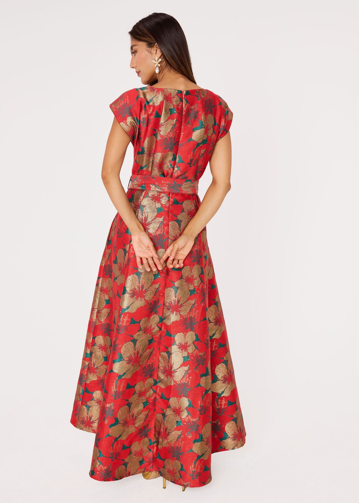 Olivia Gown Red Poinsettia Jacquard
