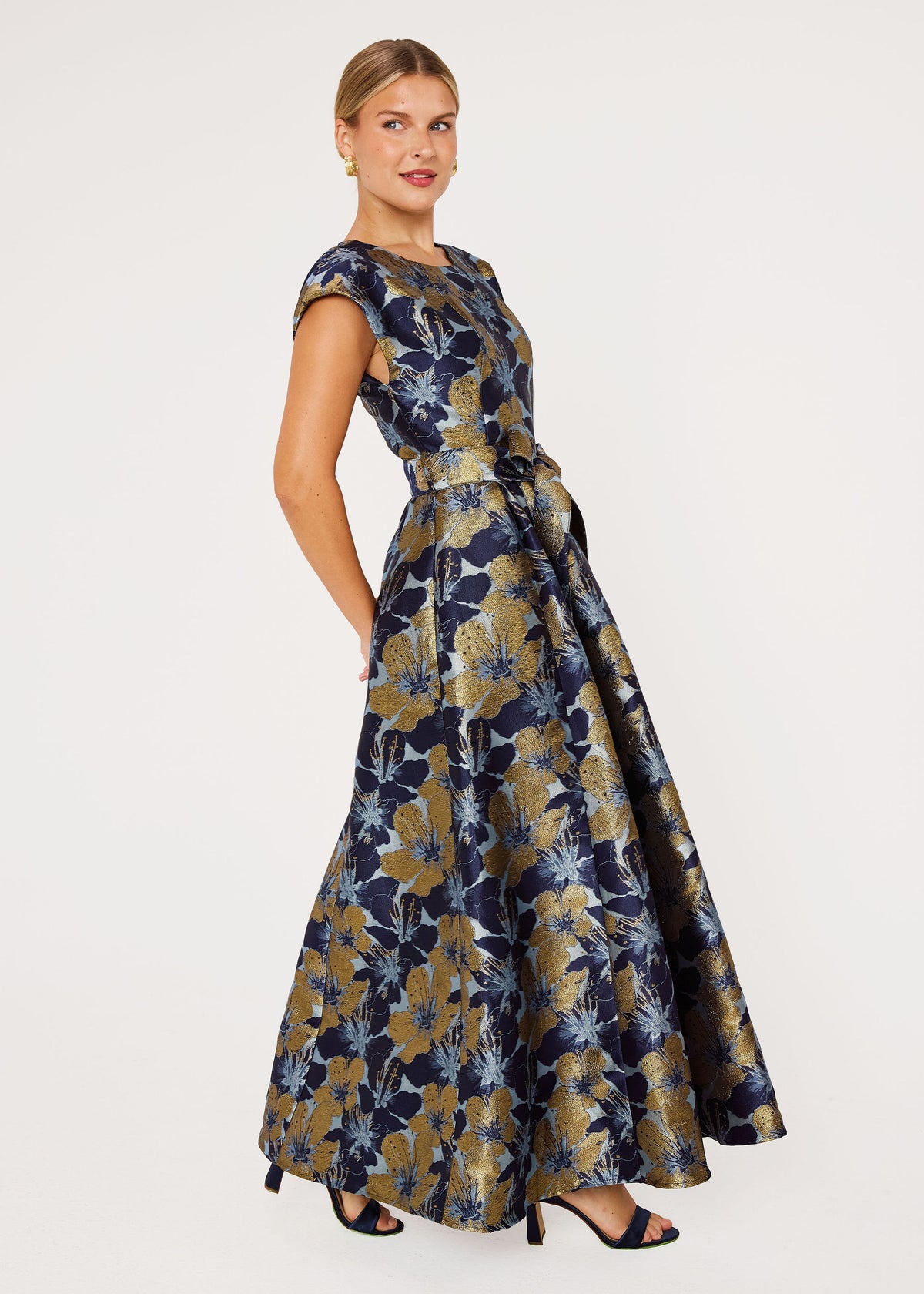 Olivia Gown Navy Poinsettia Jacquard