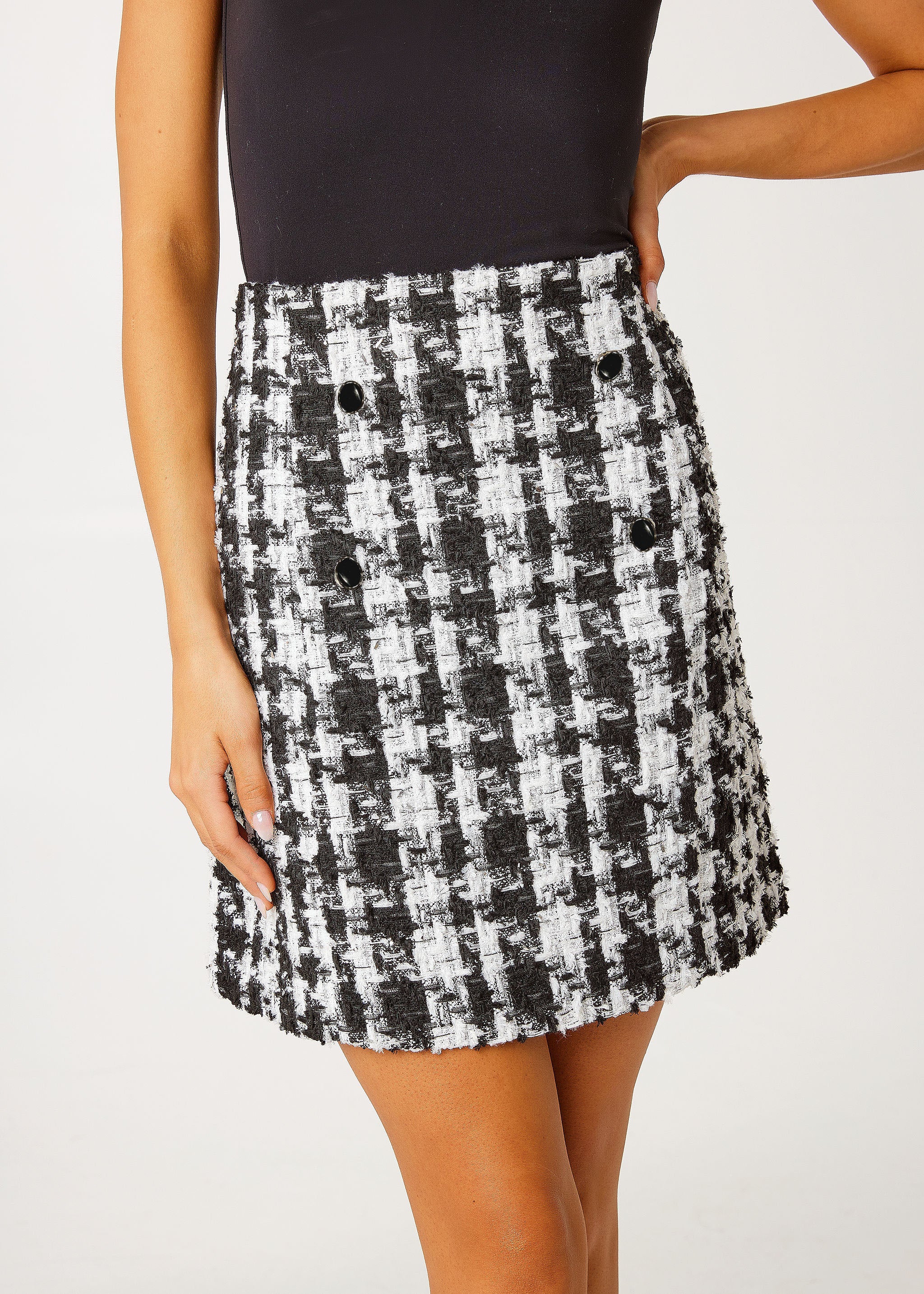 Jessica Skirt Black and White Houndstooth Tinsel Tweed