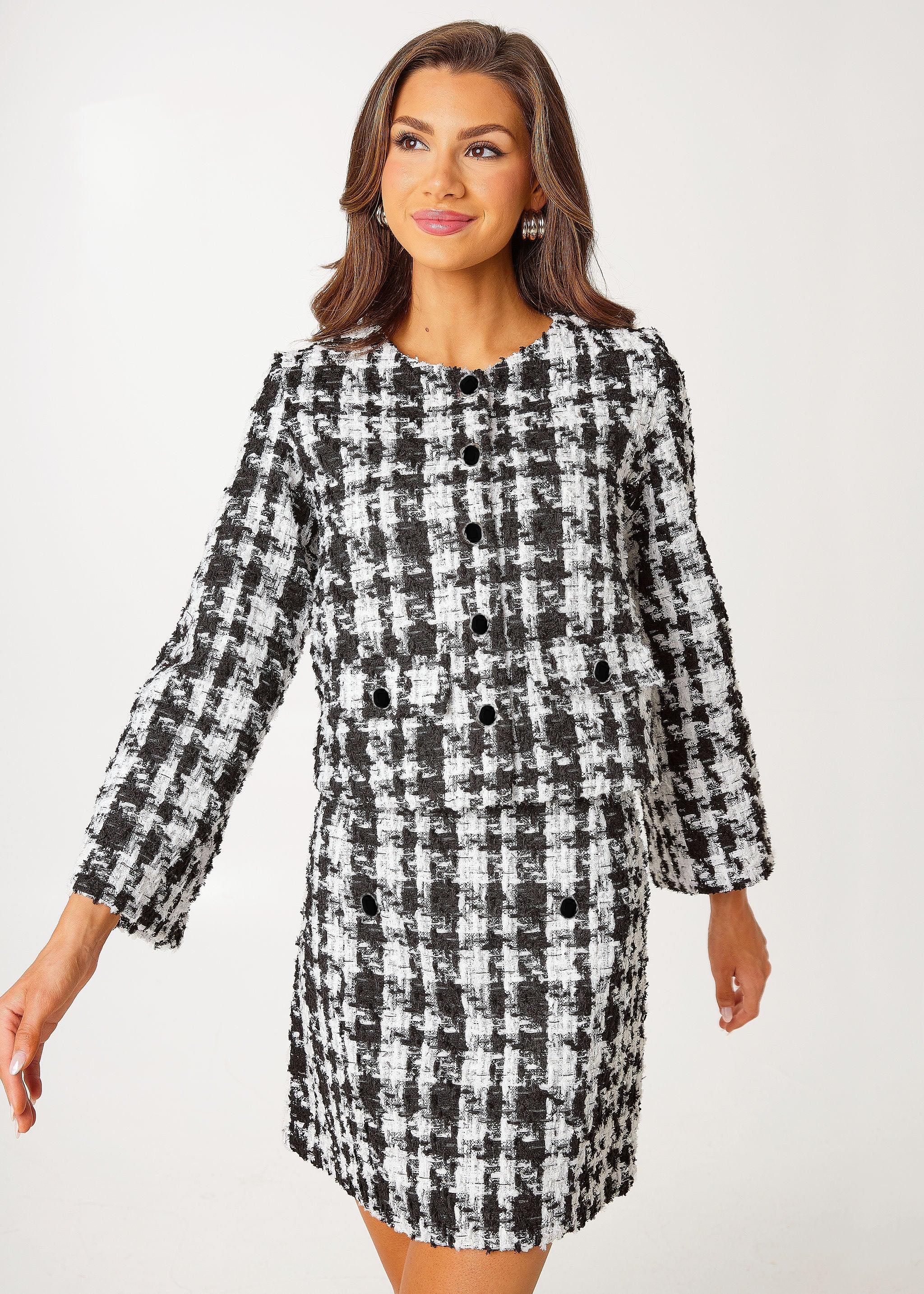 Kennedy Jacket Black and White Houndstooth Tinsel Tweed