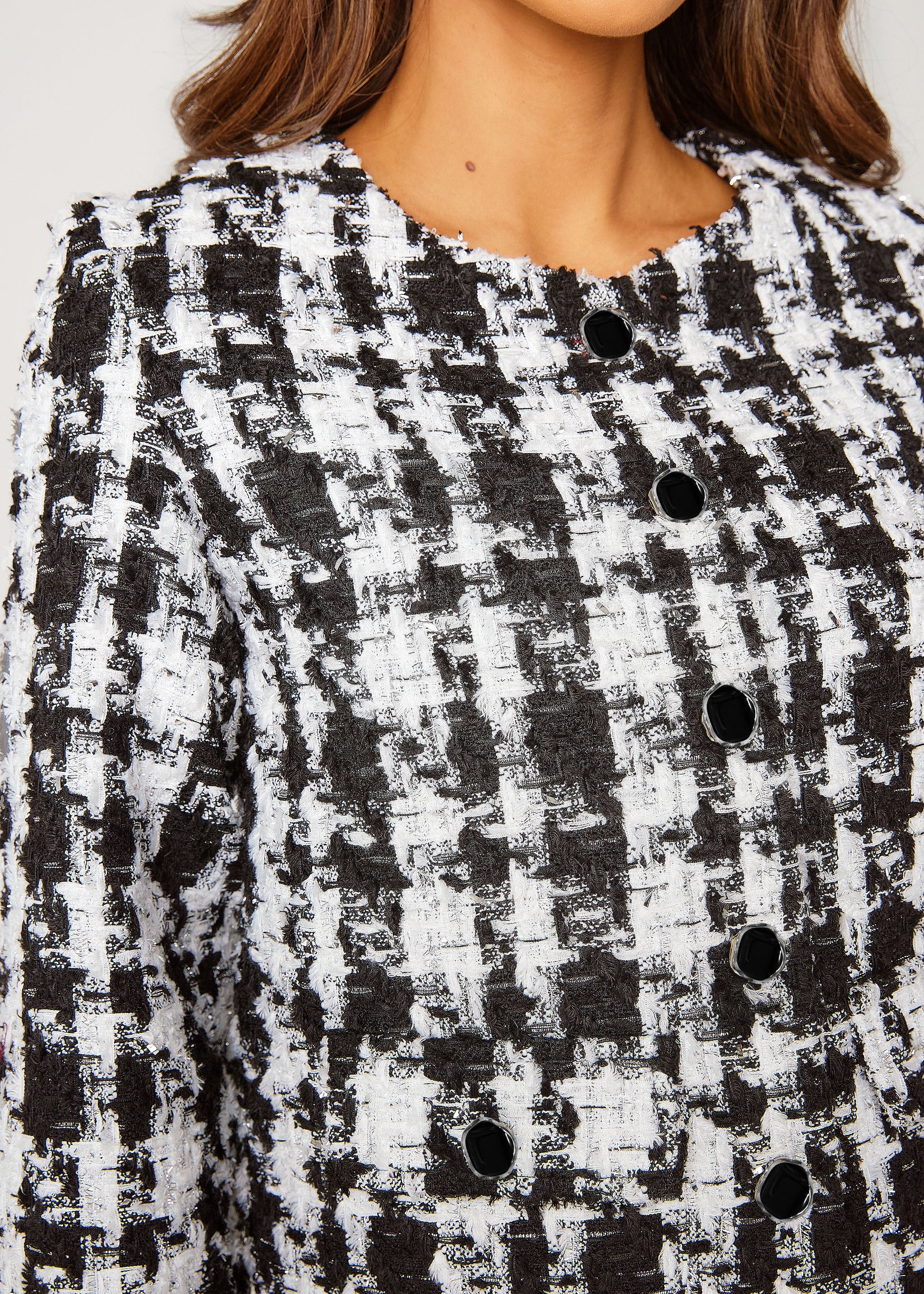 Kennedy Jacket Black and White Houndstooth Tinsel Tweed