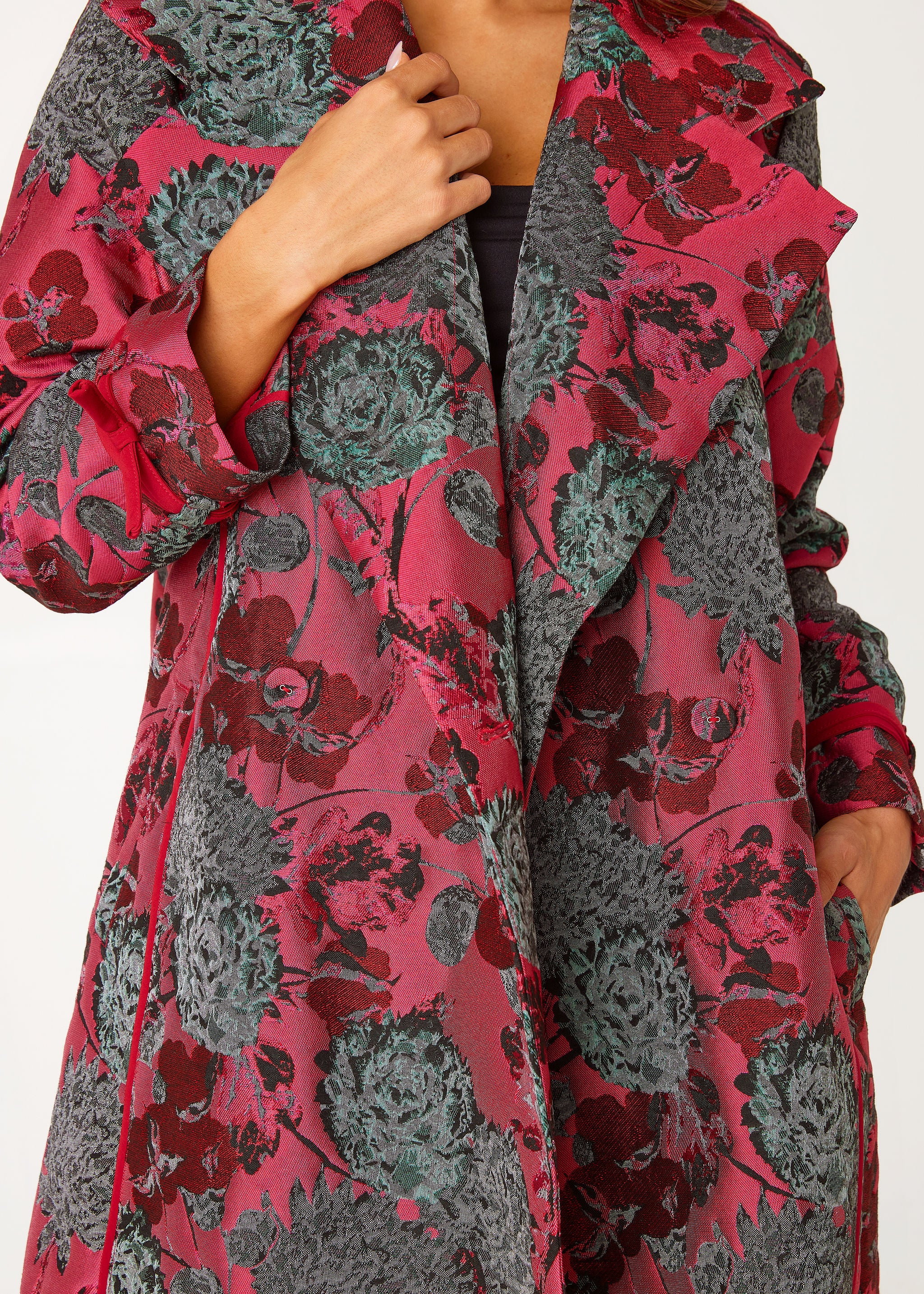 Marisol Coat Hot Pink Vintage Dahlia Jacquard