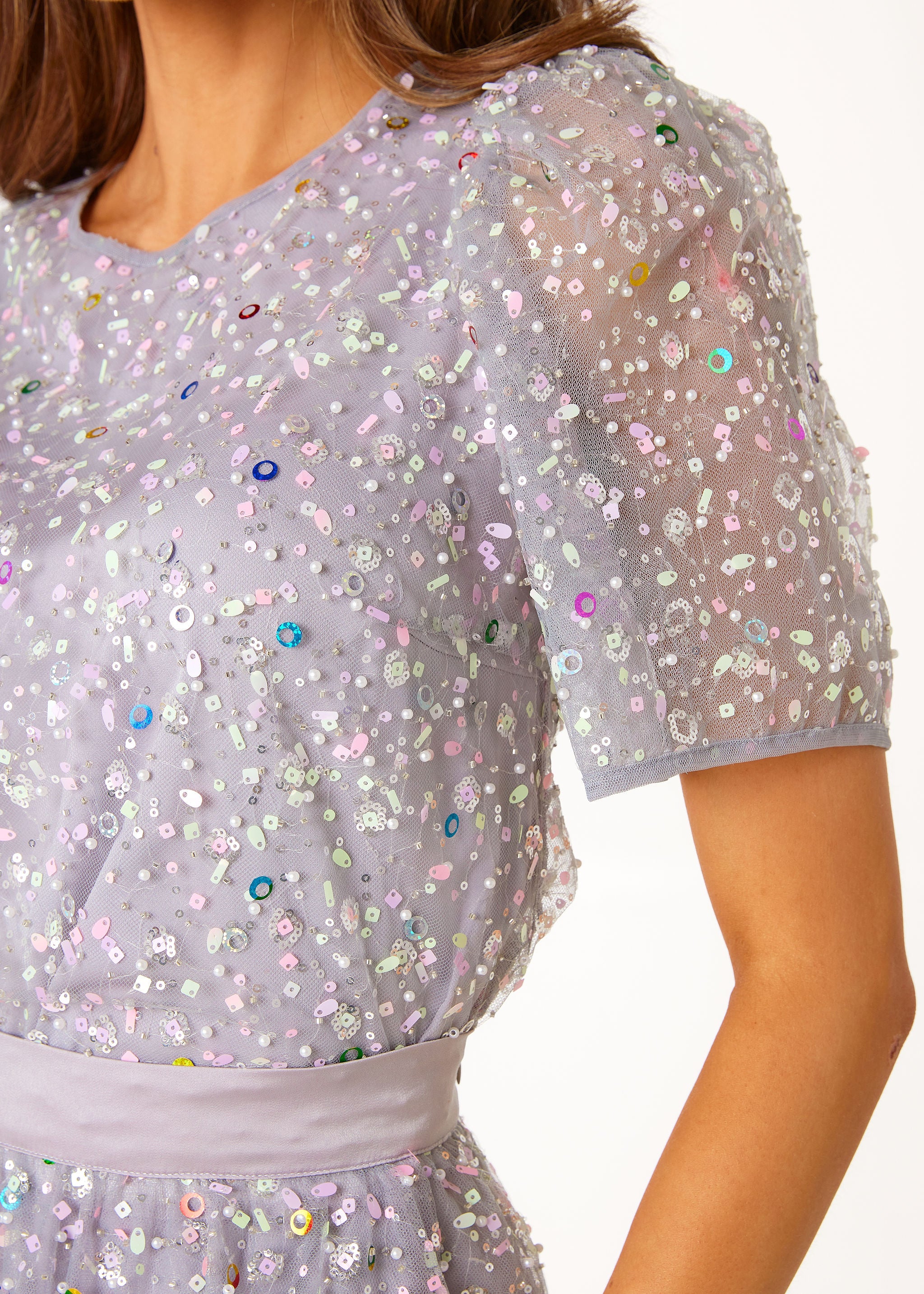 Marty Top Silver Confetti Tulle