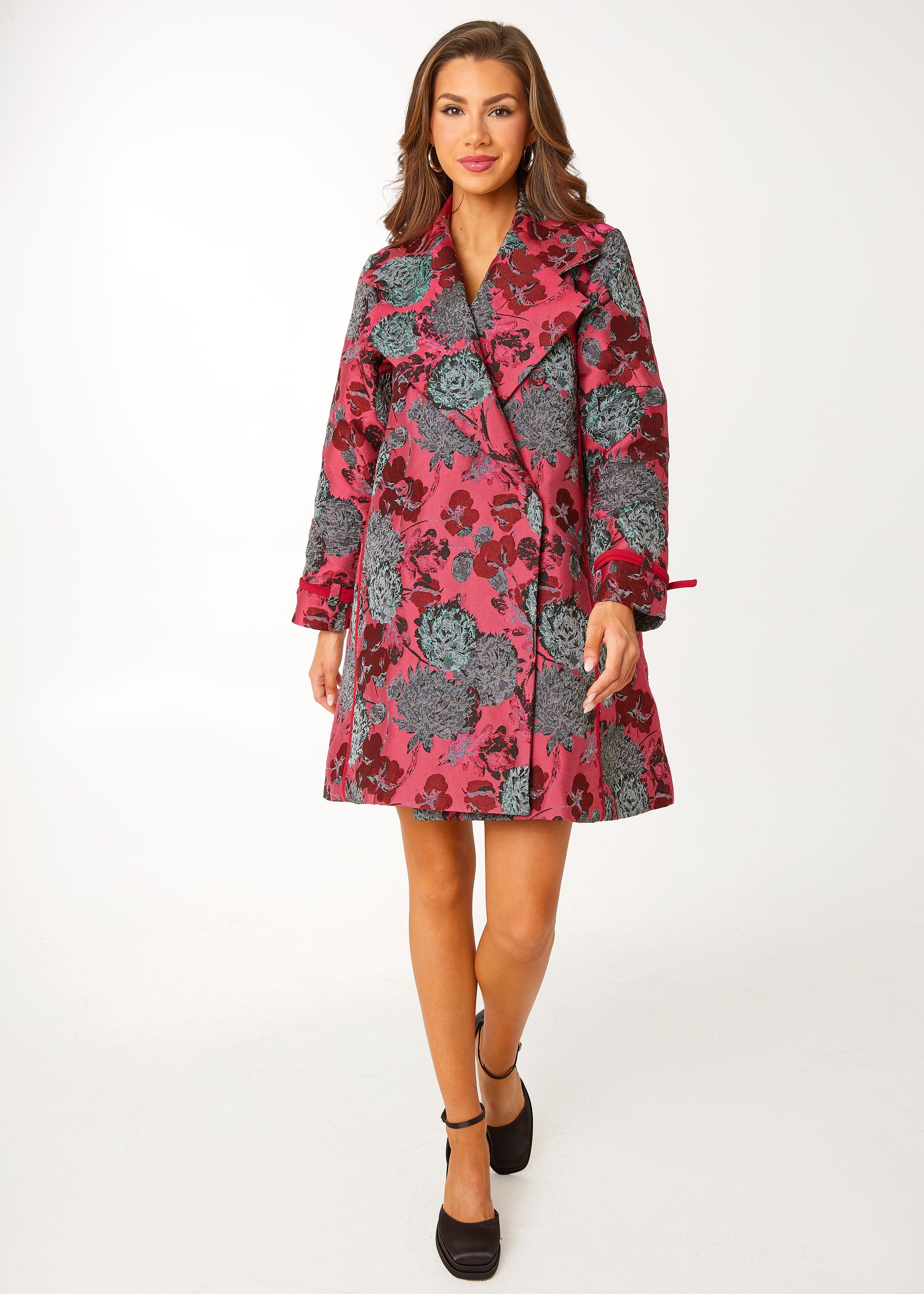 Marisol Coat Hot Pink Vintage Dahlia Jacquard