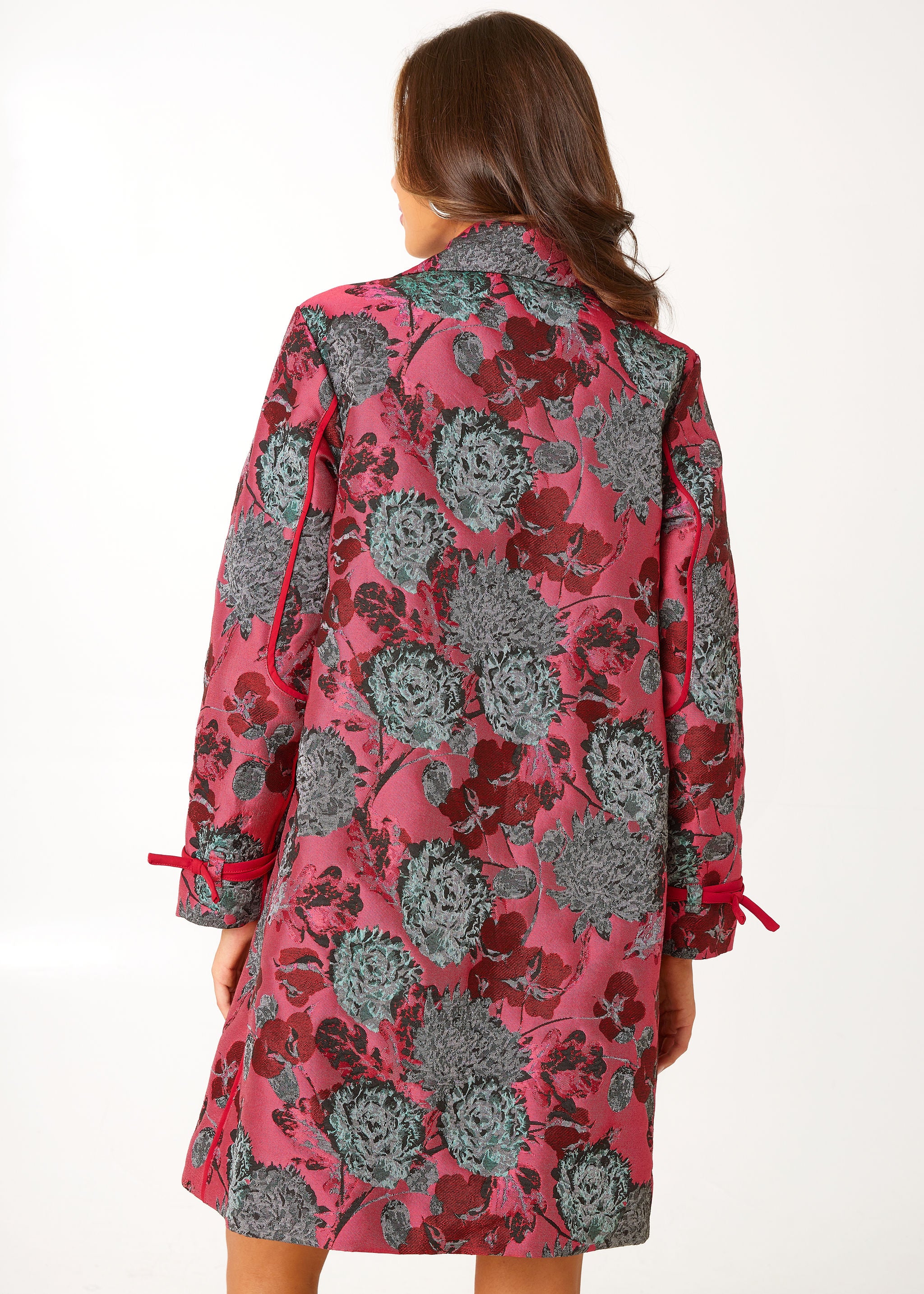 Marisol Coat Hot Pink Vintage Dahlia Jacquard