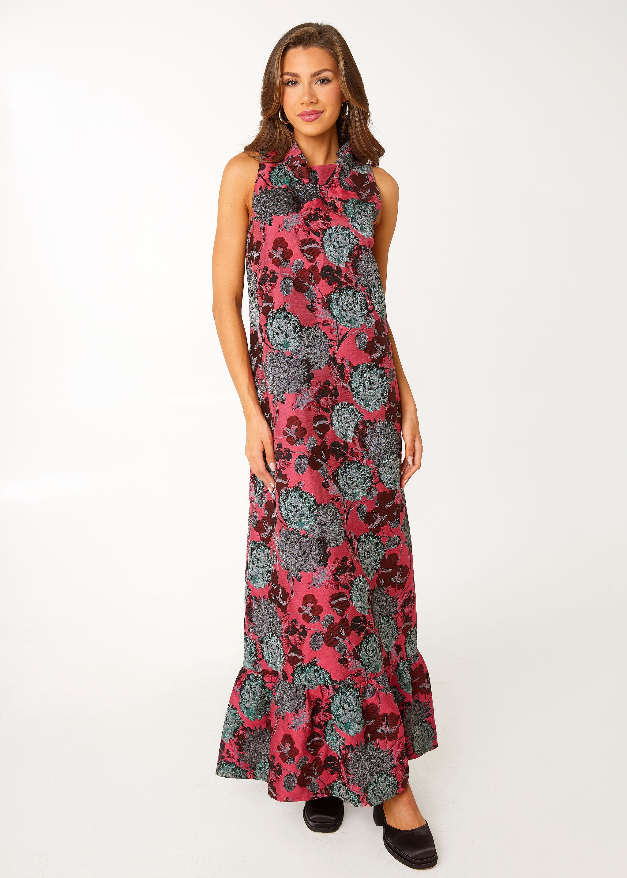 Camille Gown Hot Pink Vintage Dahlia Jacquard