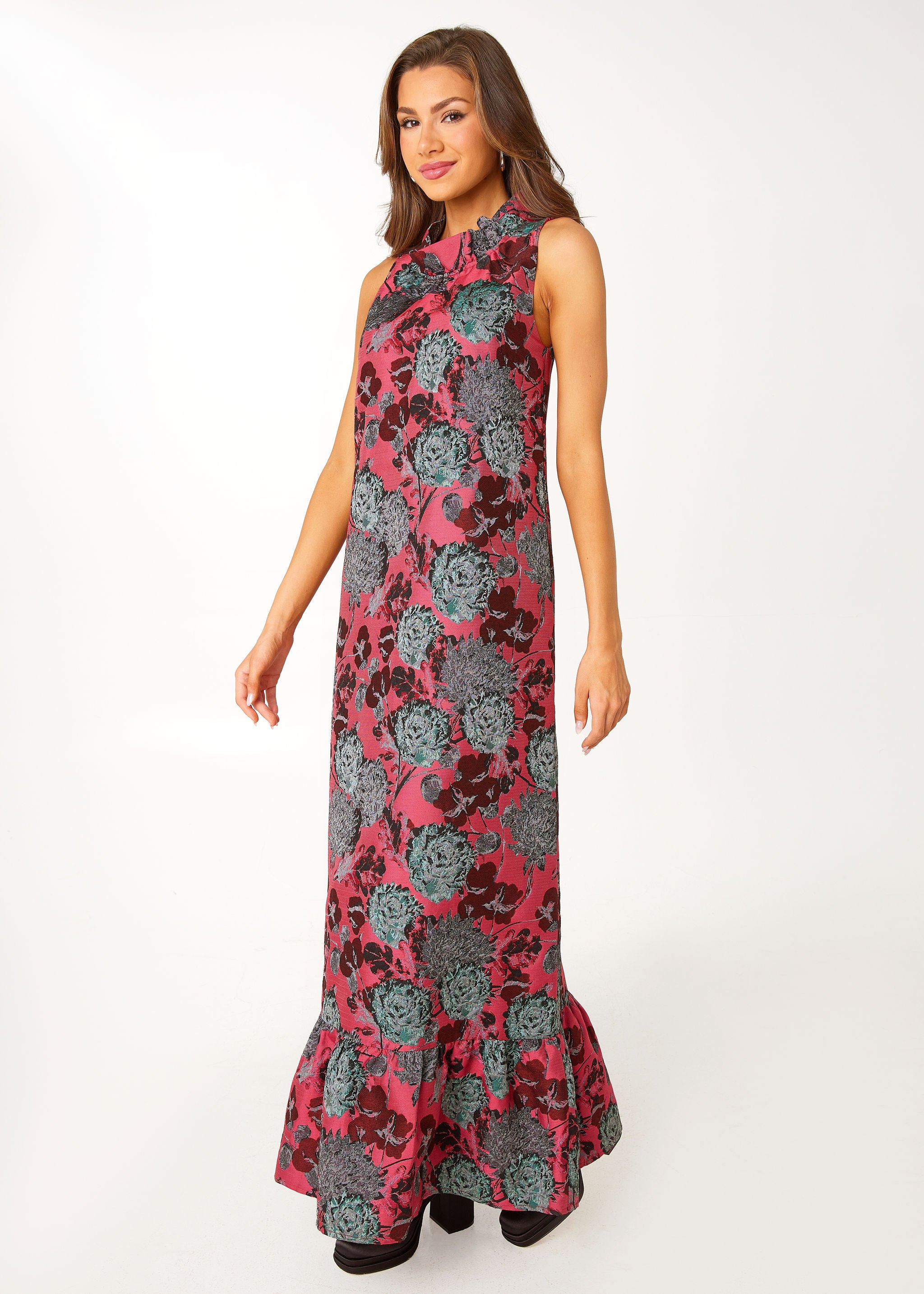 Camille Gown Hot Pink Vintage Dahlia Jacquard