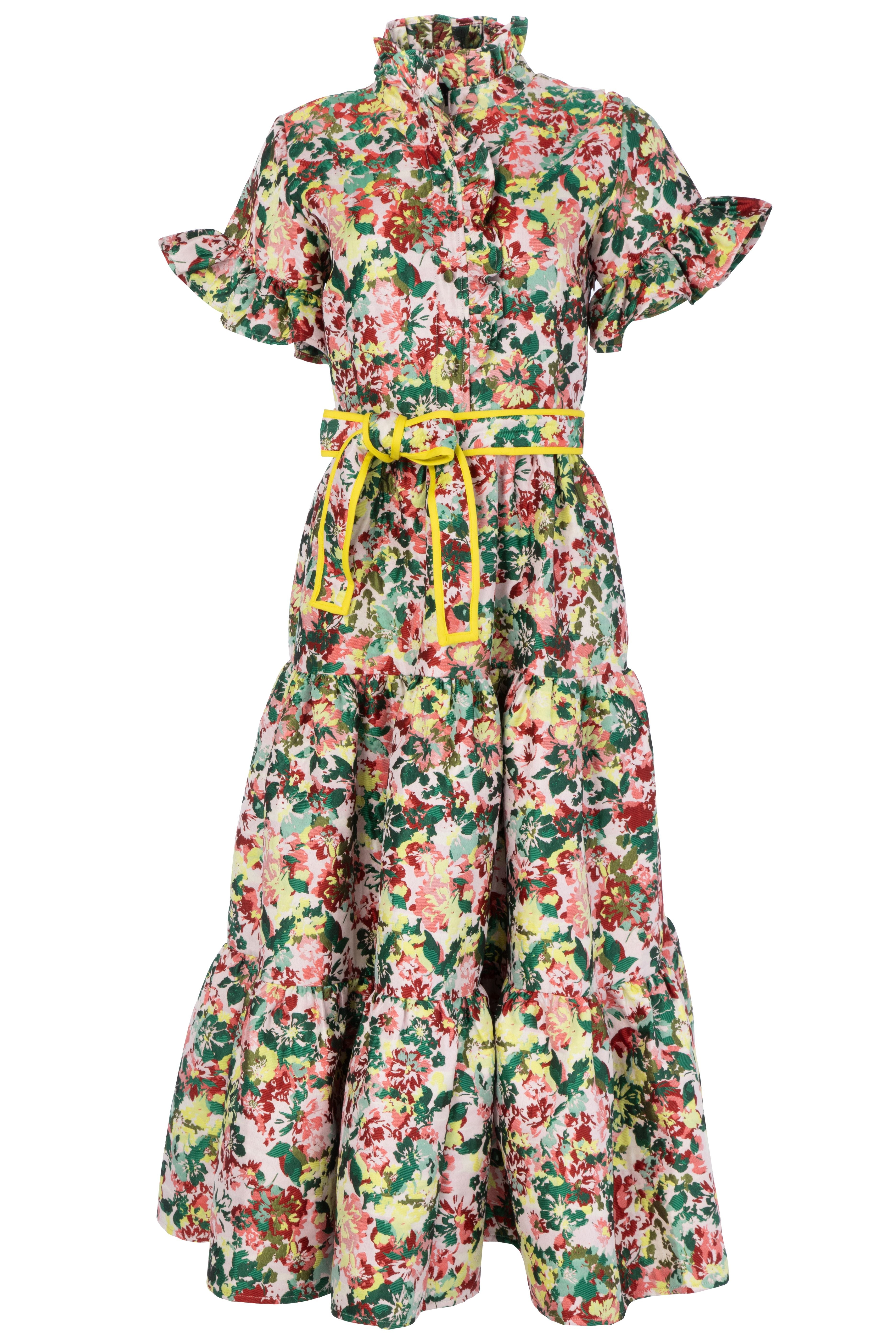 Sadie Maxi Dress Red Multi Abstract Floral Jacquard