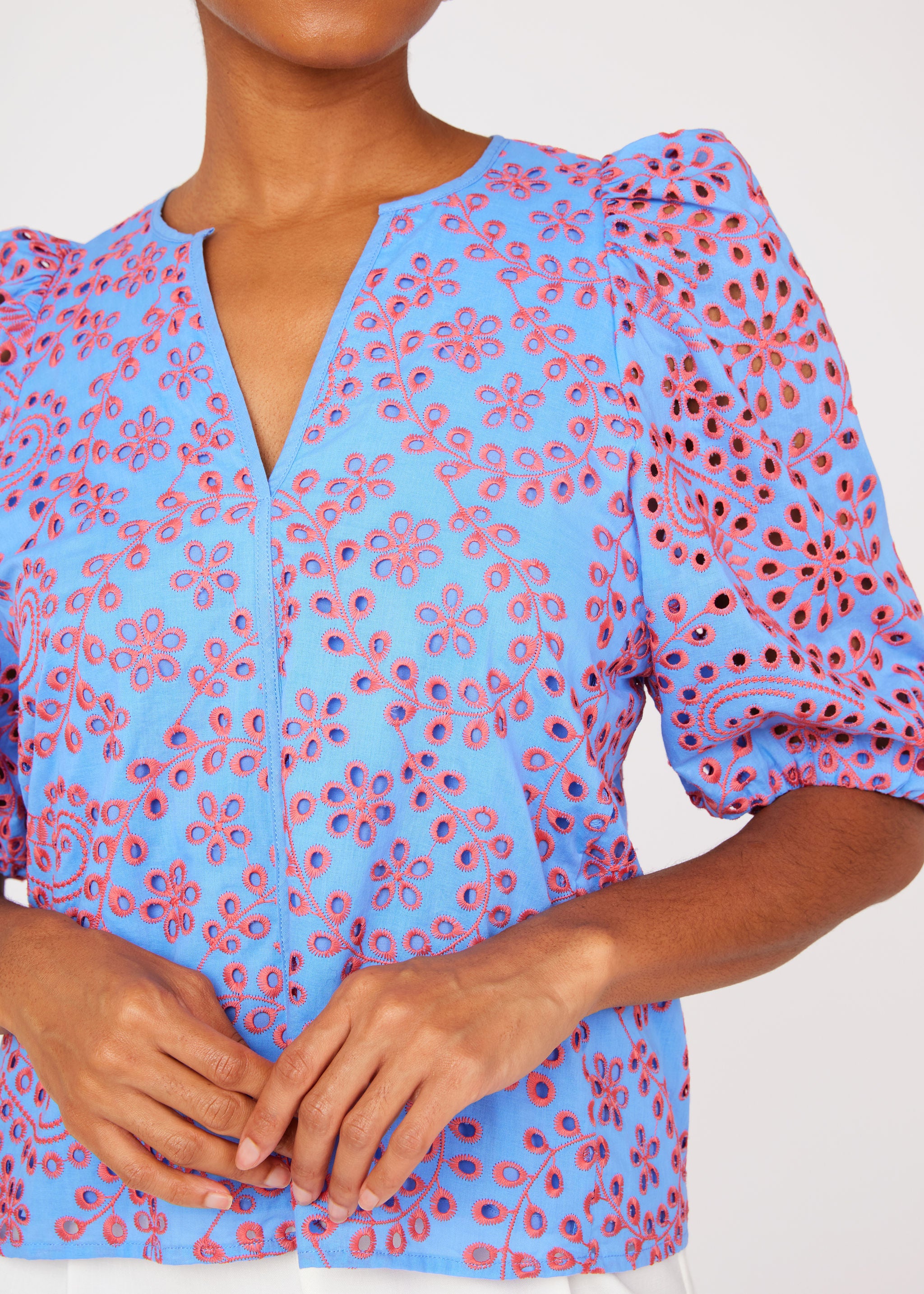 Florence Top Blue and Pink Jasmine Eyelet