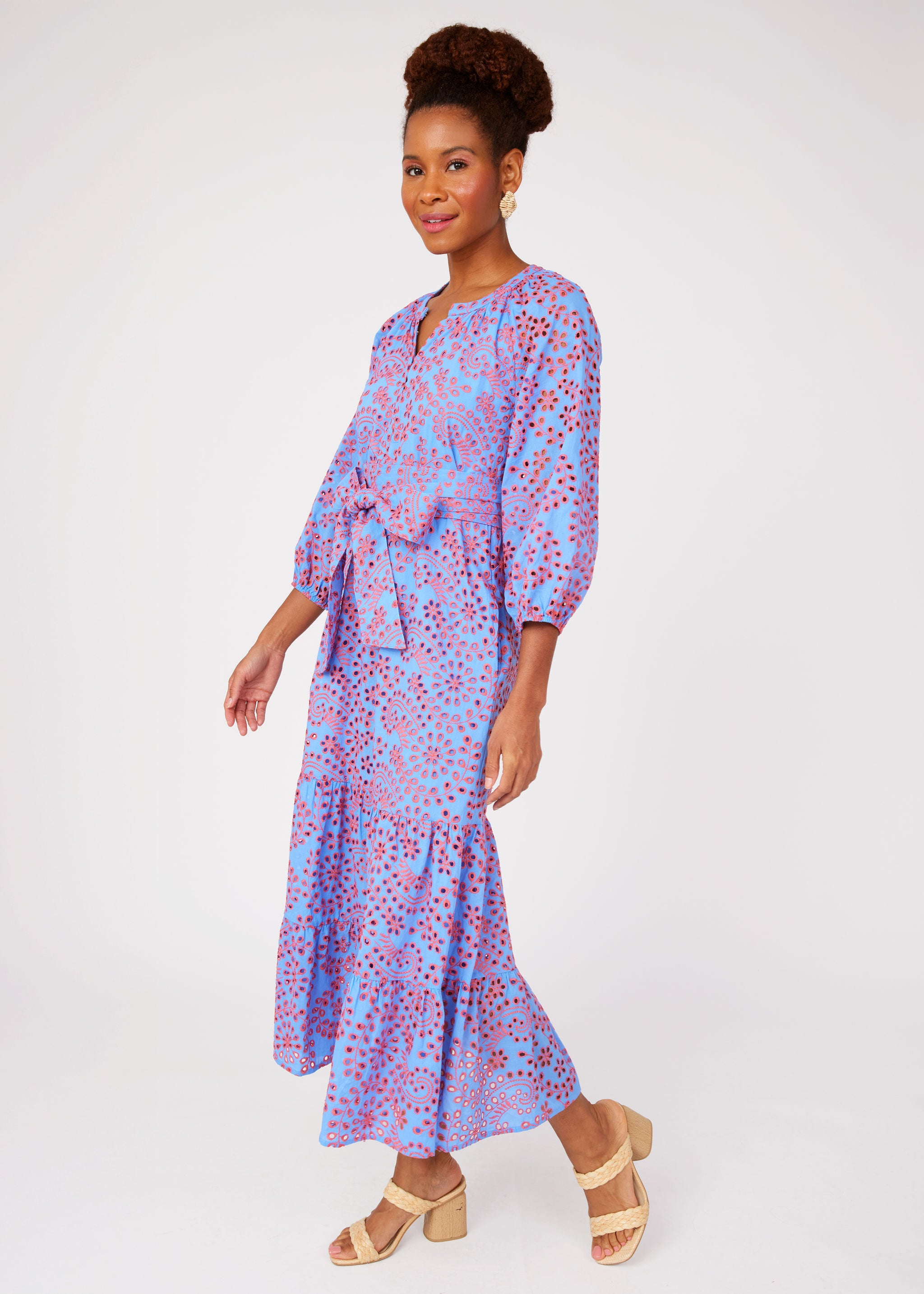 Elise Dress Blue and Pink Jasmine Eyelet