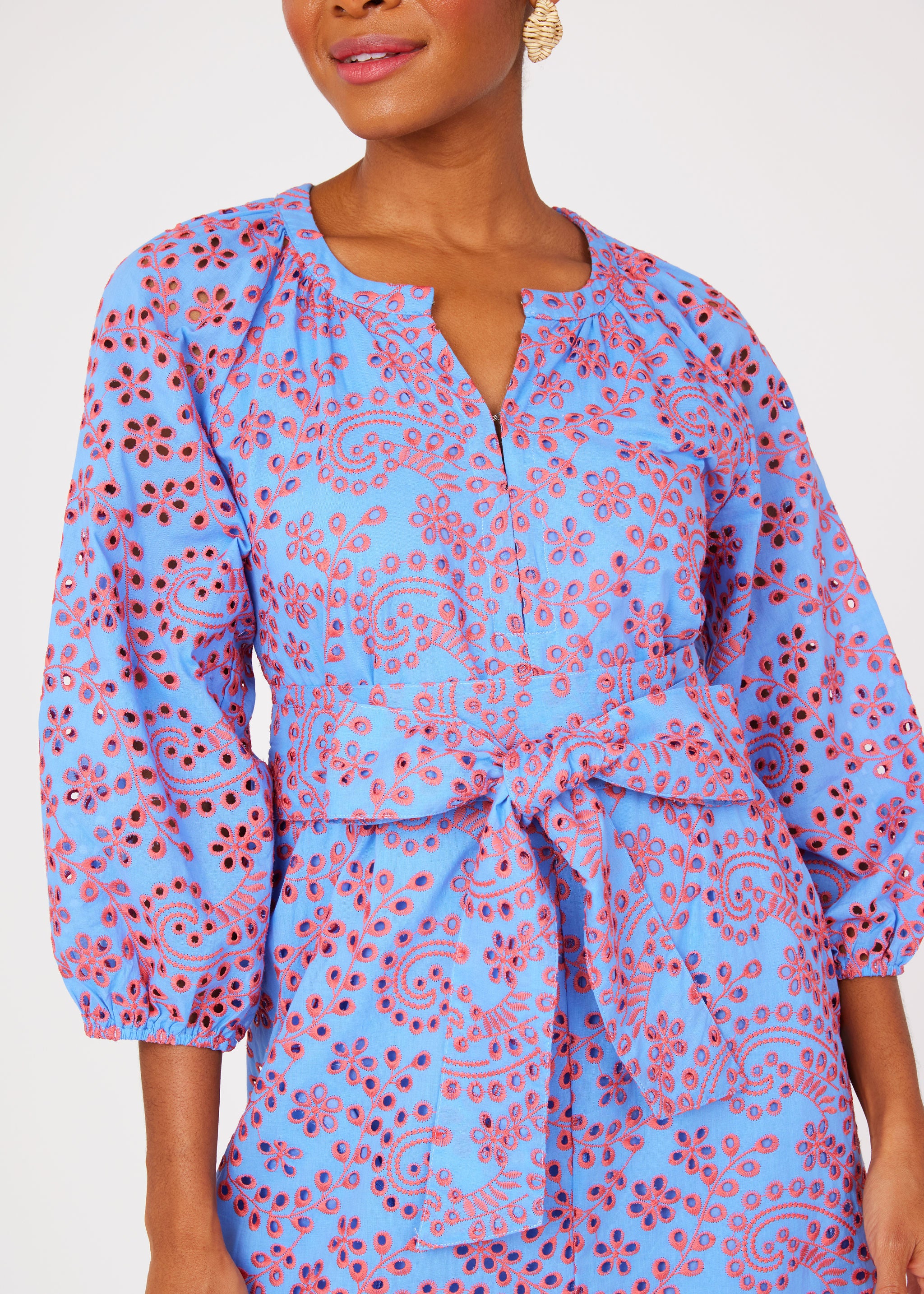 Elise Dress Blue and Pink Jasmine Eyelet