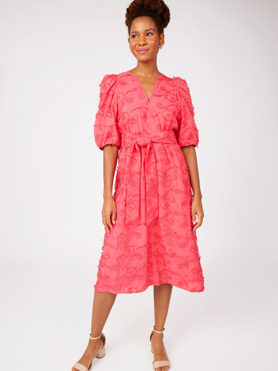 Florence Dress Hot Coral 3D Paisley Cotton