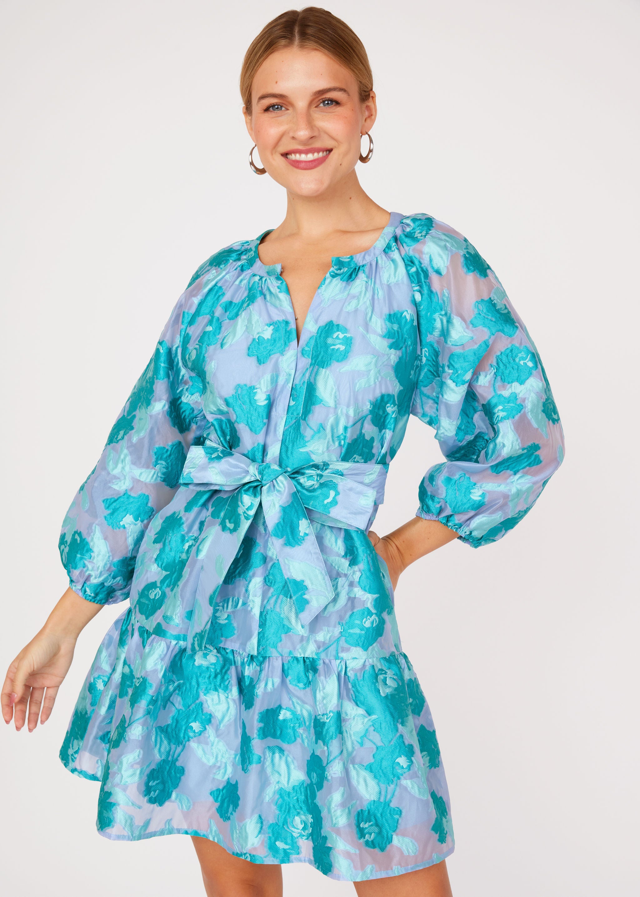 Elise Mini Dress Mint Rose Vine Organza