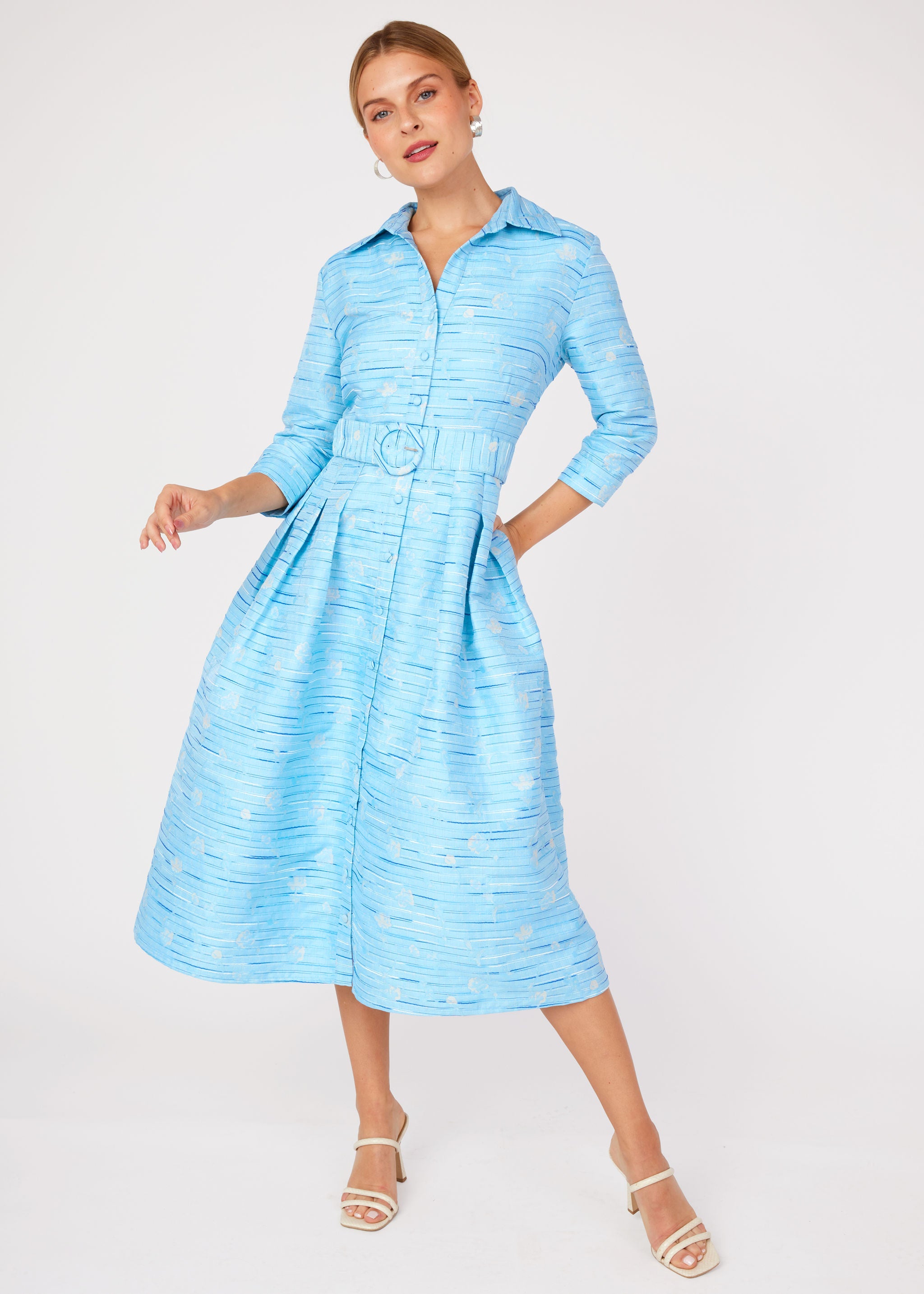 Cecilia Midi Dress Blue Textured Dupioni