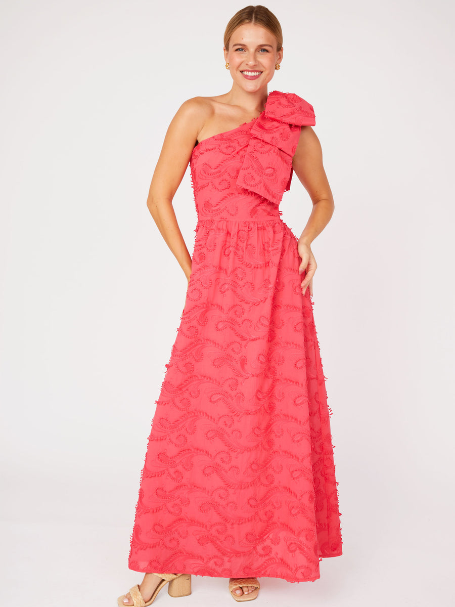 Caroline Gown Hot Coral 3D Paisley Cotton