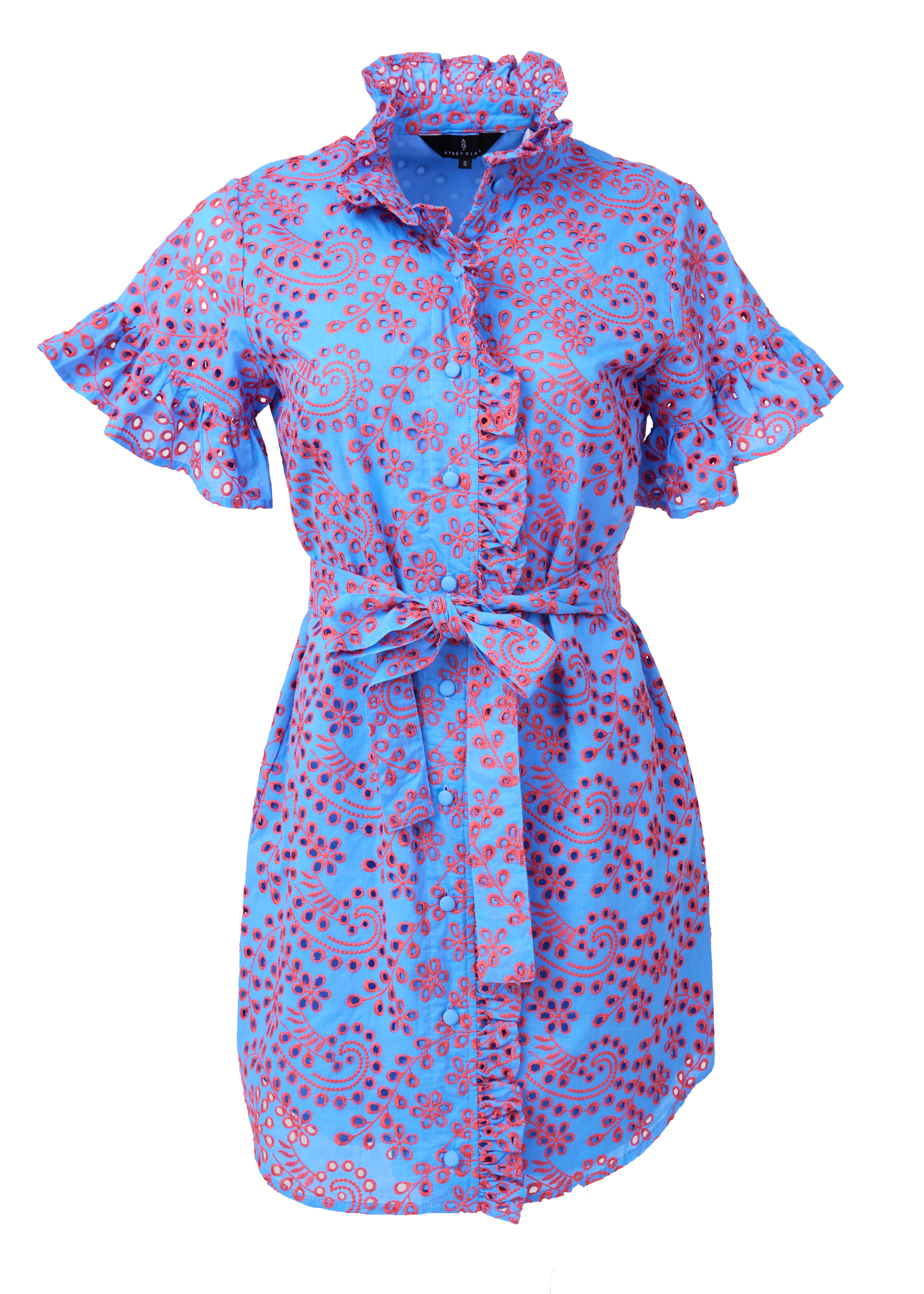Katie Dress Blue and Pink Jasmine Eyelet