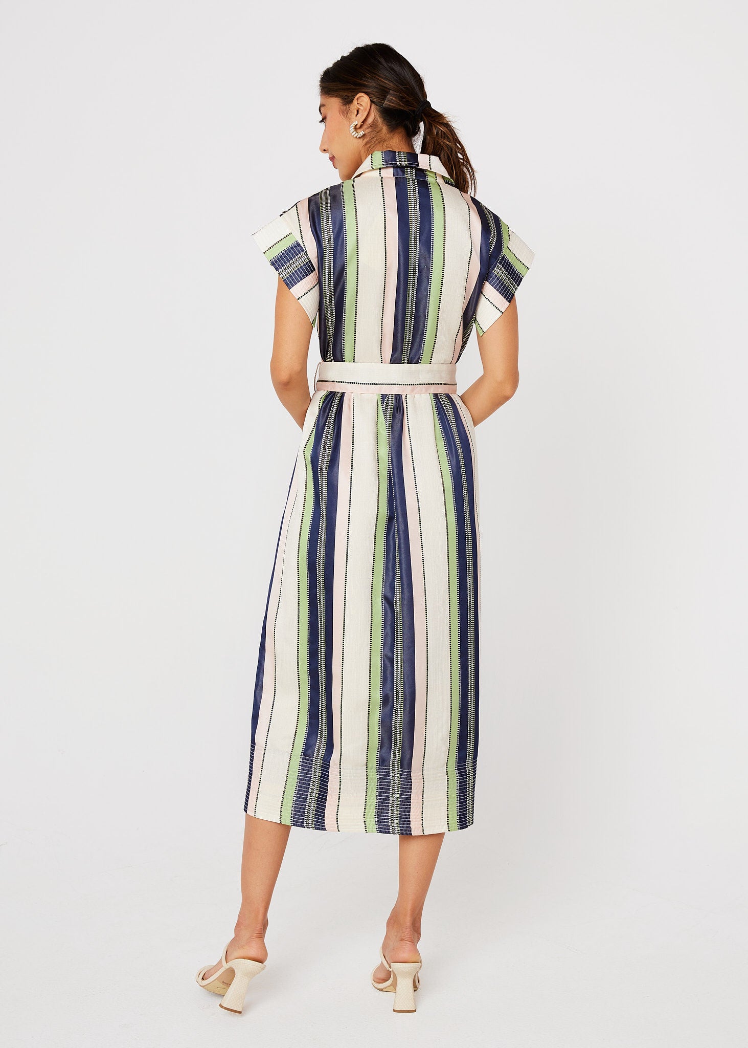 Harper Dress Navy Coastal Stripe Jacquard