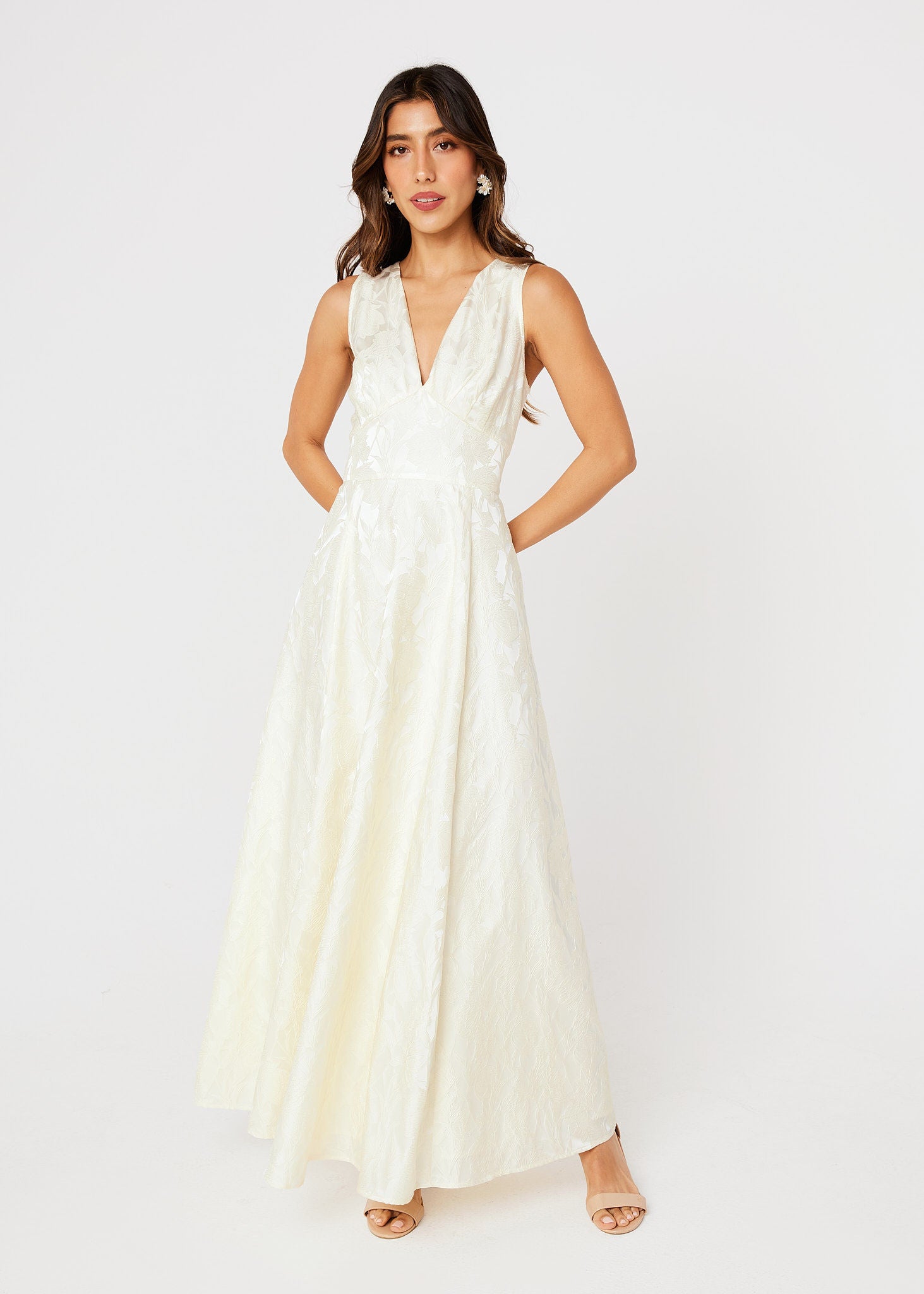 Martha Gown Ivory Garden Embossed Satin