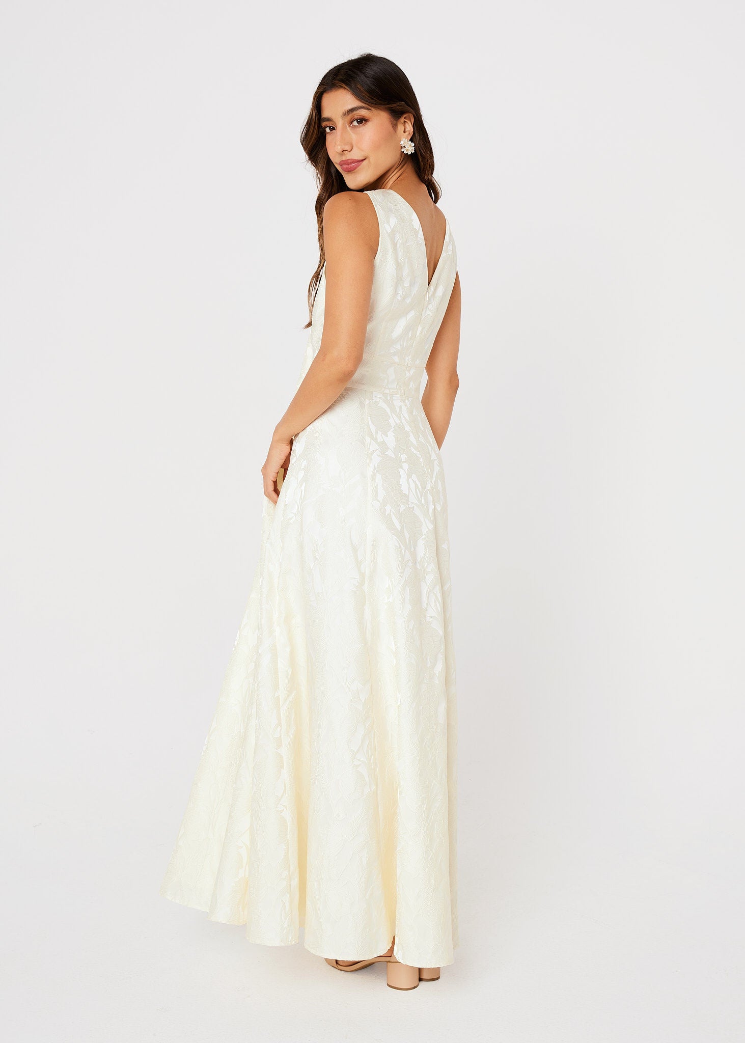 Martha Gown Ivory Garden Embossed Satin