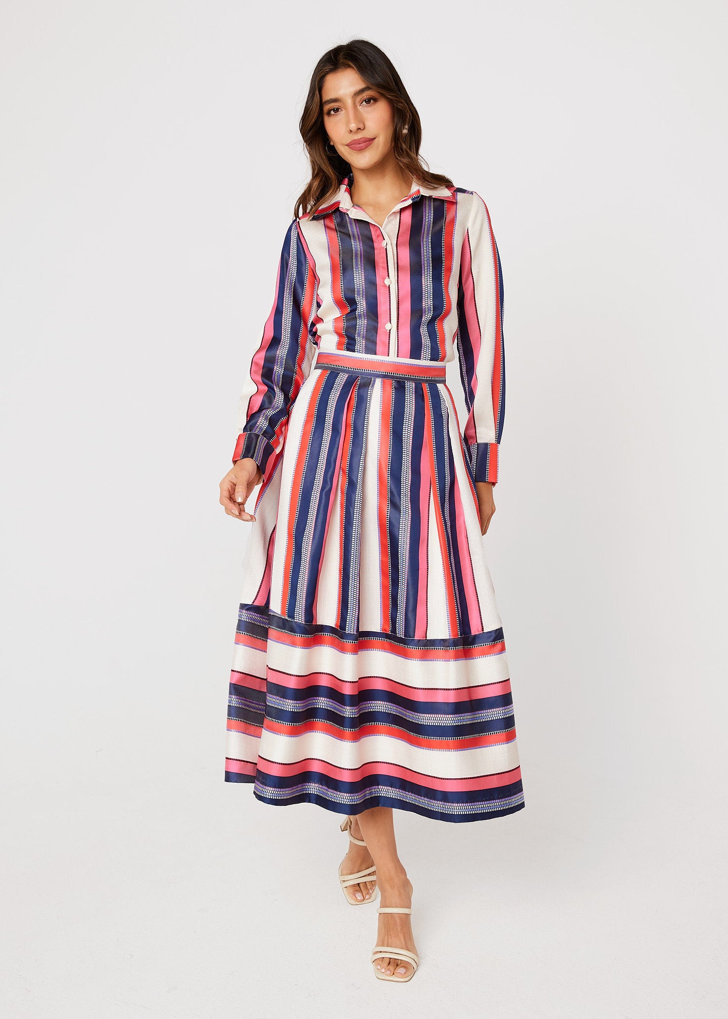 Margaret Blouse Carnation Coastal Stripe Jacquard