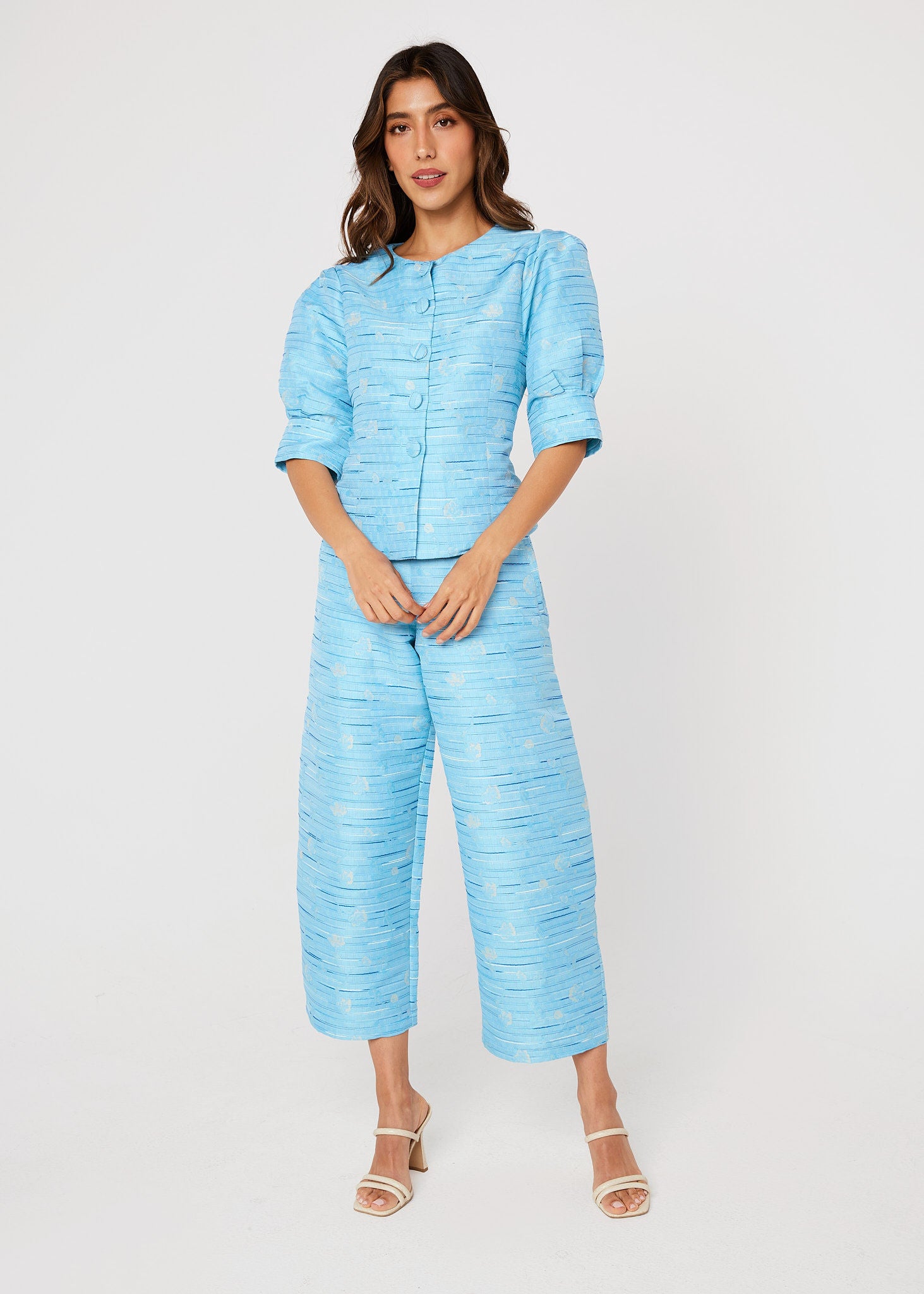Cleo Top Blue Textured Dupioni