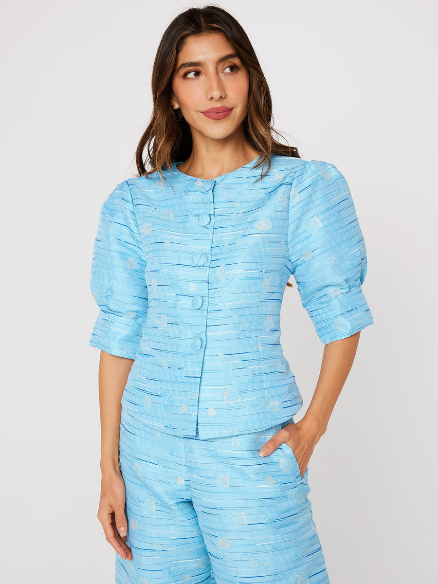 Cleo Top Blue Textured Dupioni