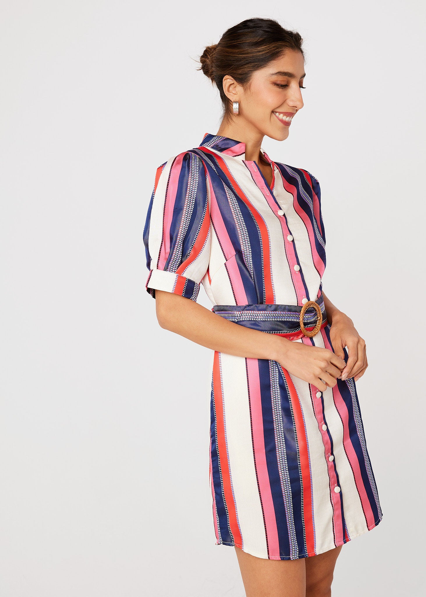 Georgina Dress Carnation Coastal Stripe Jacquard