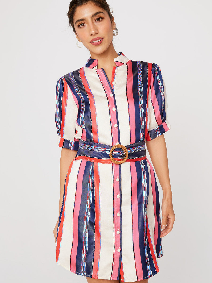 Georgina Dress Carnation Coastal Stripe Jacquard