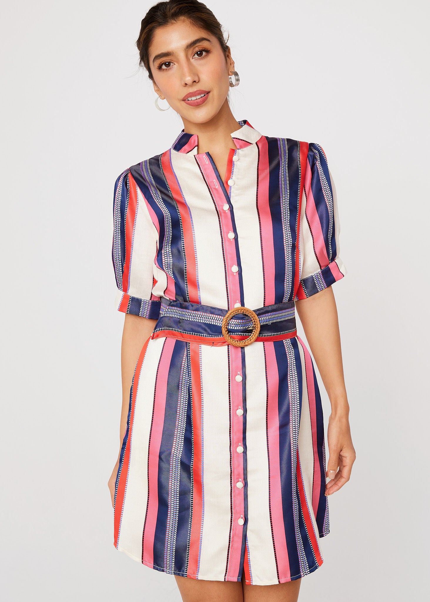 Georgina Dress Carnation Coastal Stripe Jacquard