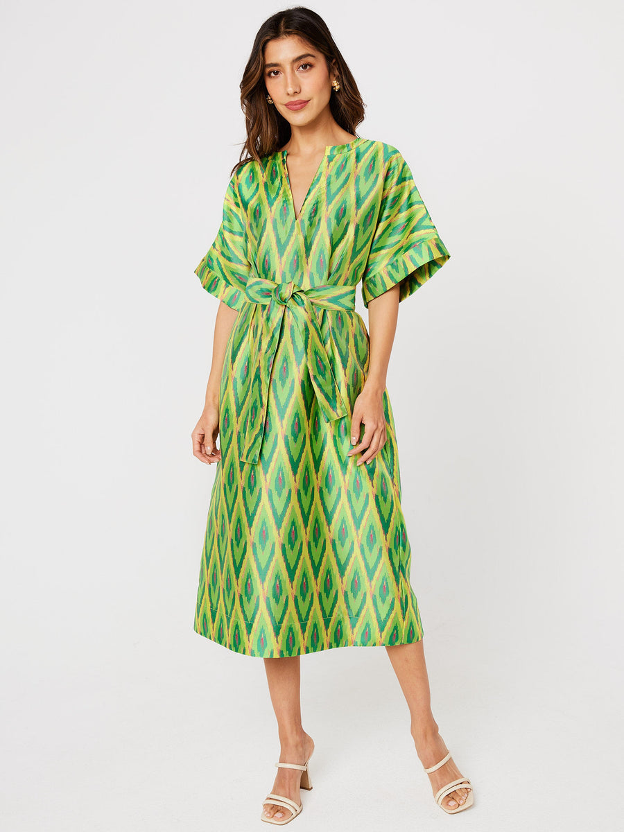 Evelyn Dress Lime Ikat Jacquard