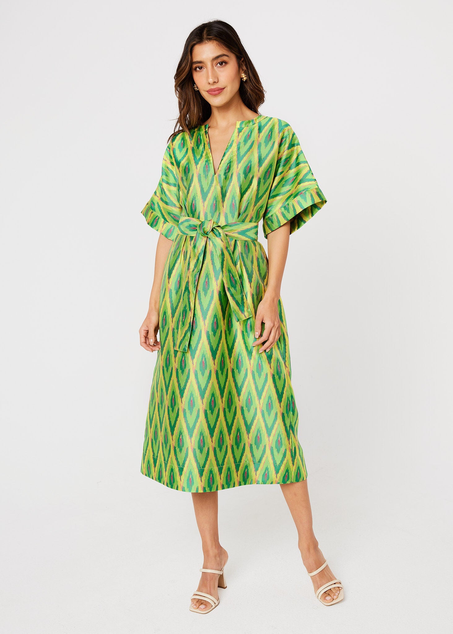 Evelyn Dress Lime Ikat Jacquard