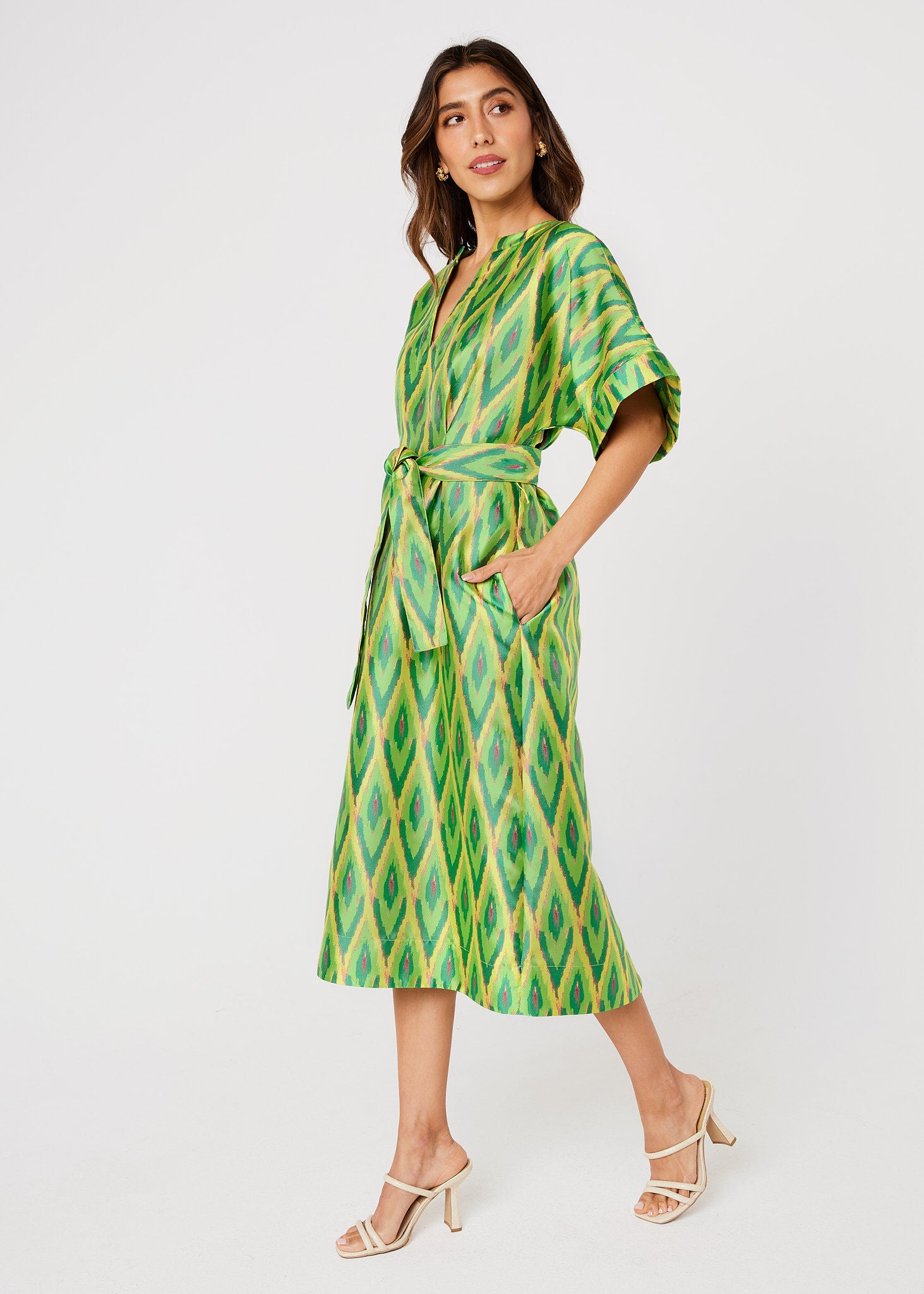 Evelyn Dress Lime Ikat Jacquard
