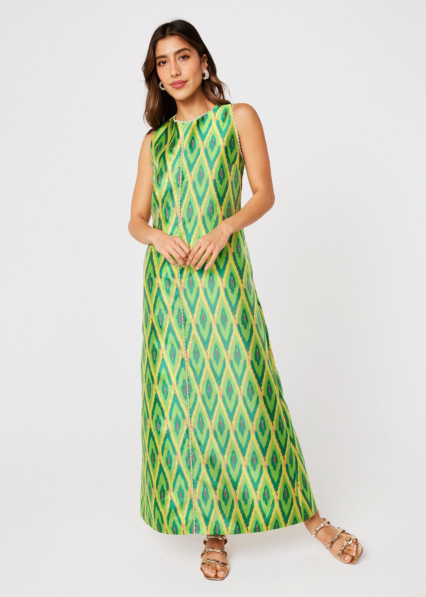 Hannah Dress Lime Ikat Jacquard