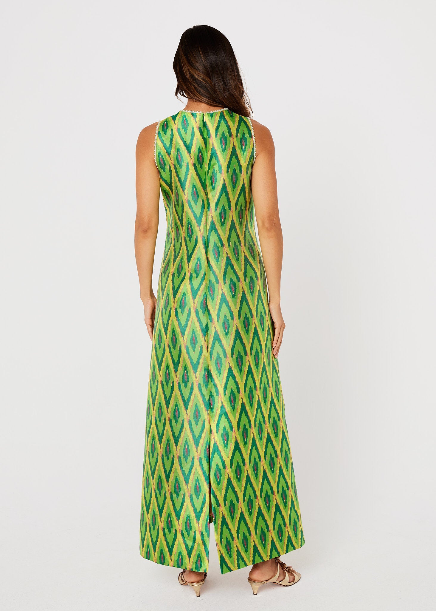Hannah Dress Lime Ikat Jacquard