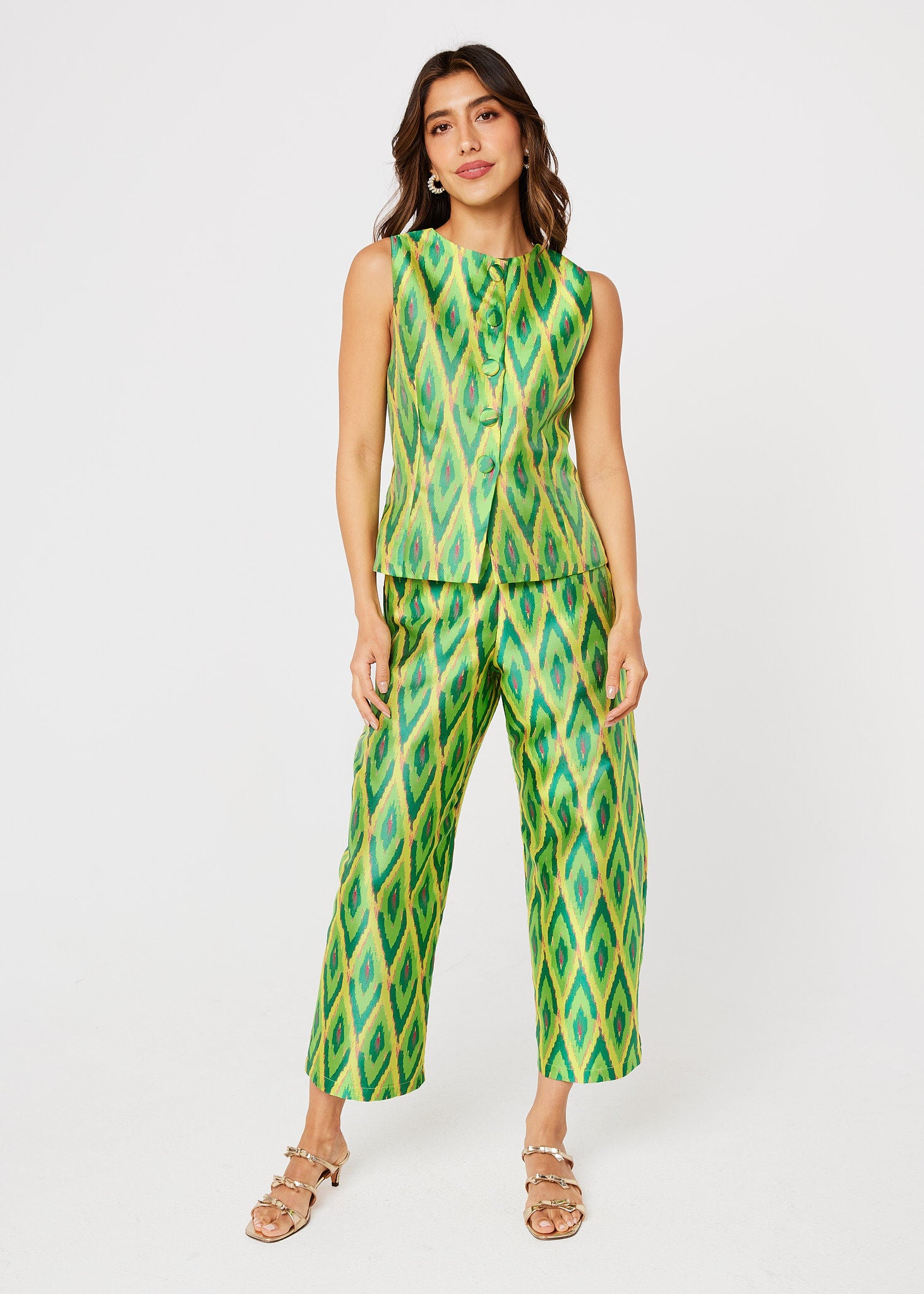 Callie Top Lime Ikat Jacquard