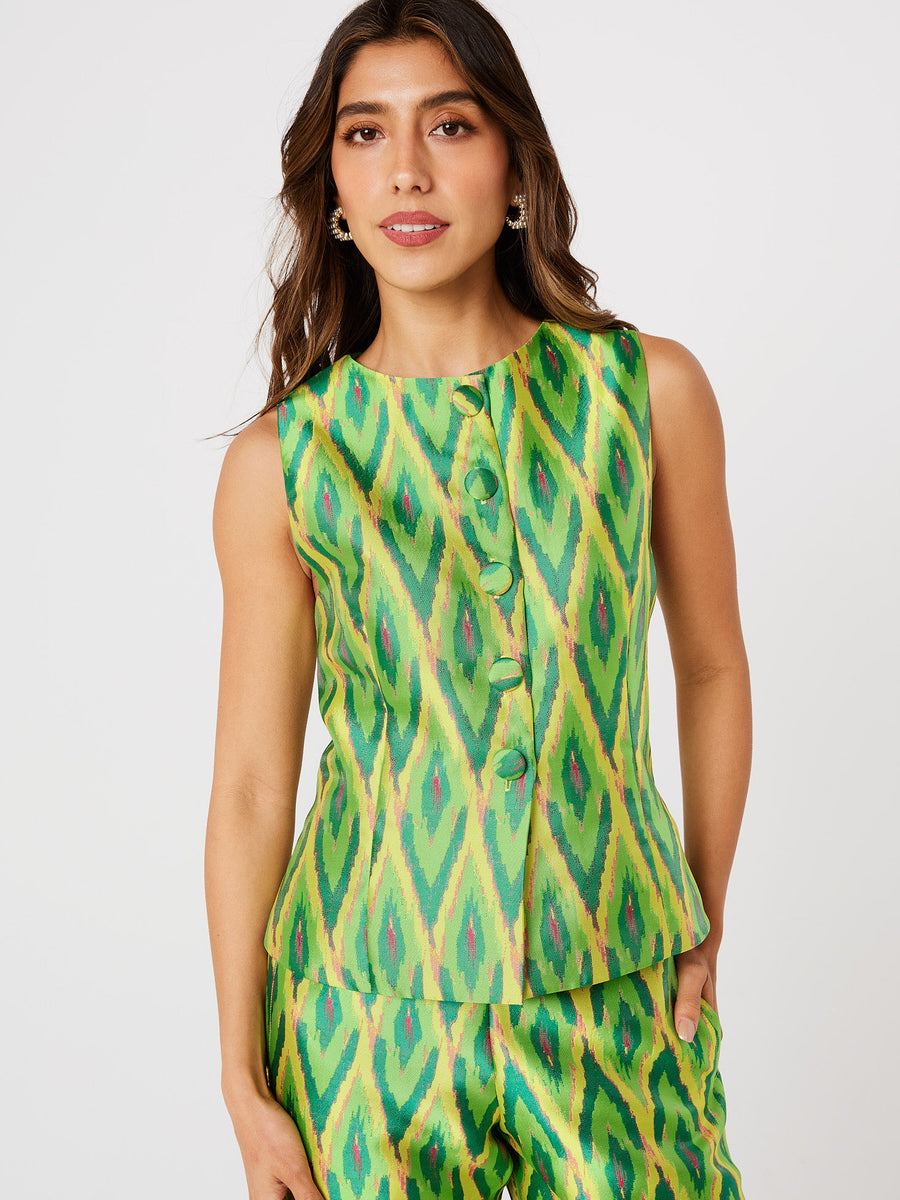 Callie Top Lime Ikat Jacquard