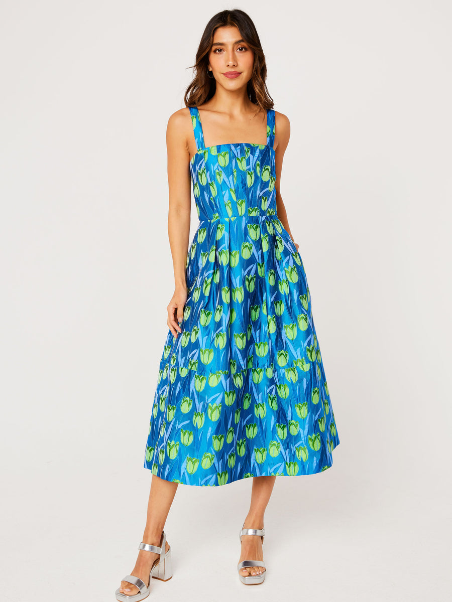 Catherine Dress Cobalt Tulip Jacquard