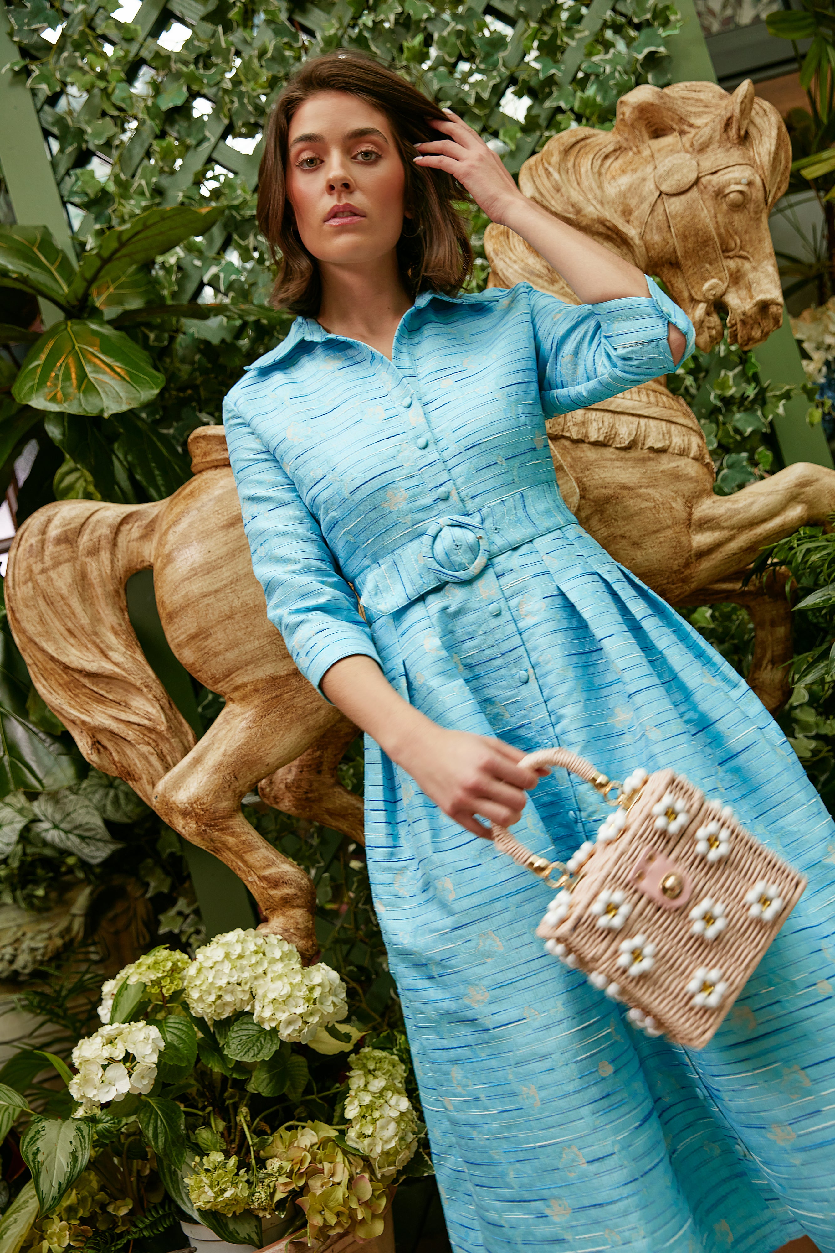 Cecilia Midi Dress Blue Textured Dupioni