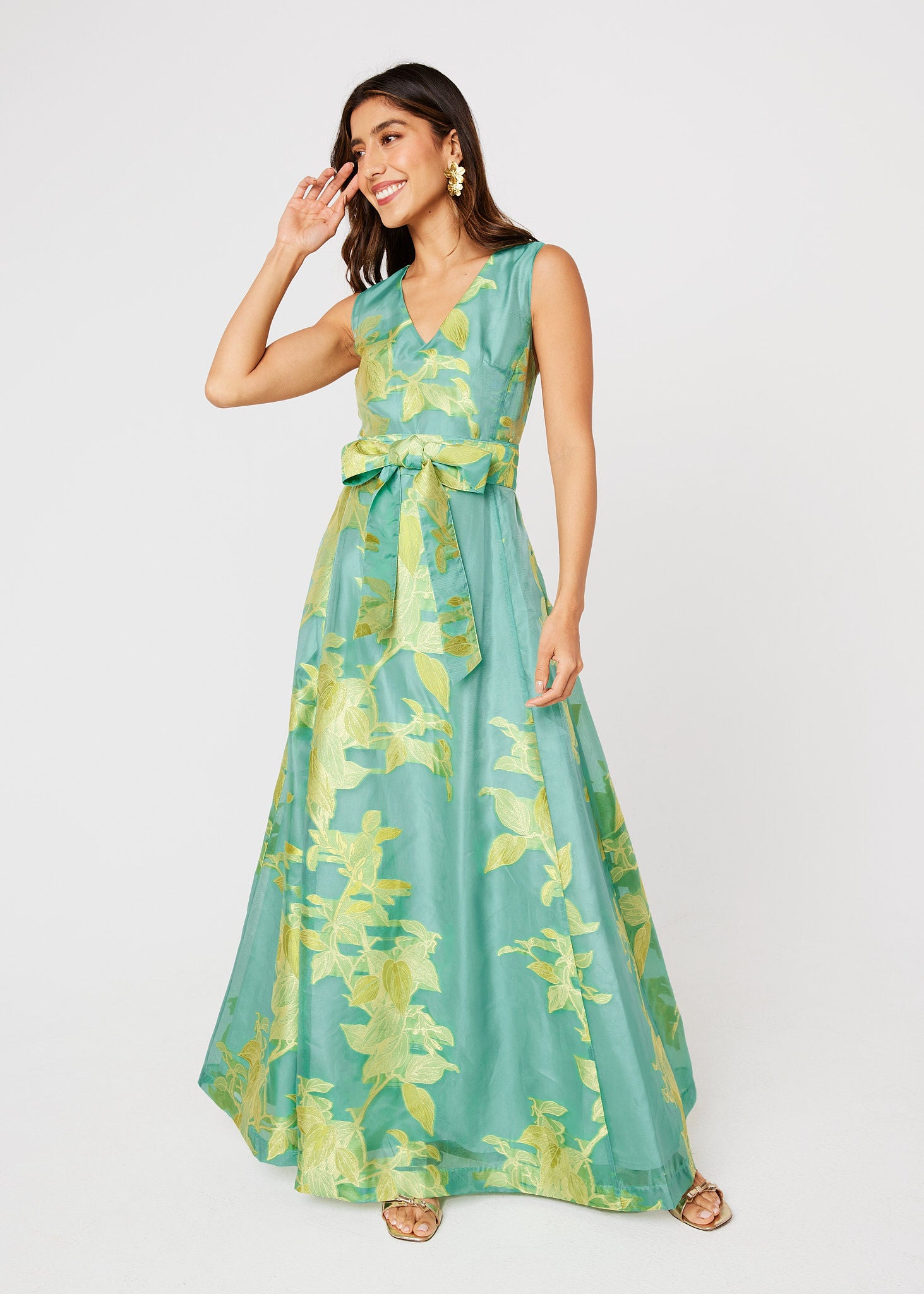 Arden Gown Teal Leaf Organza
